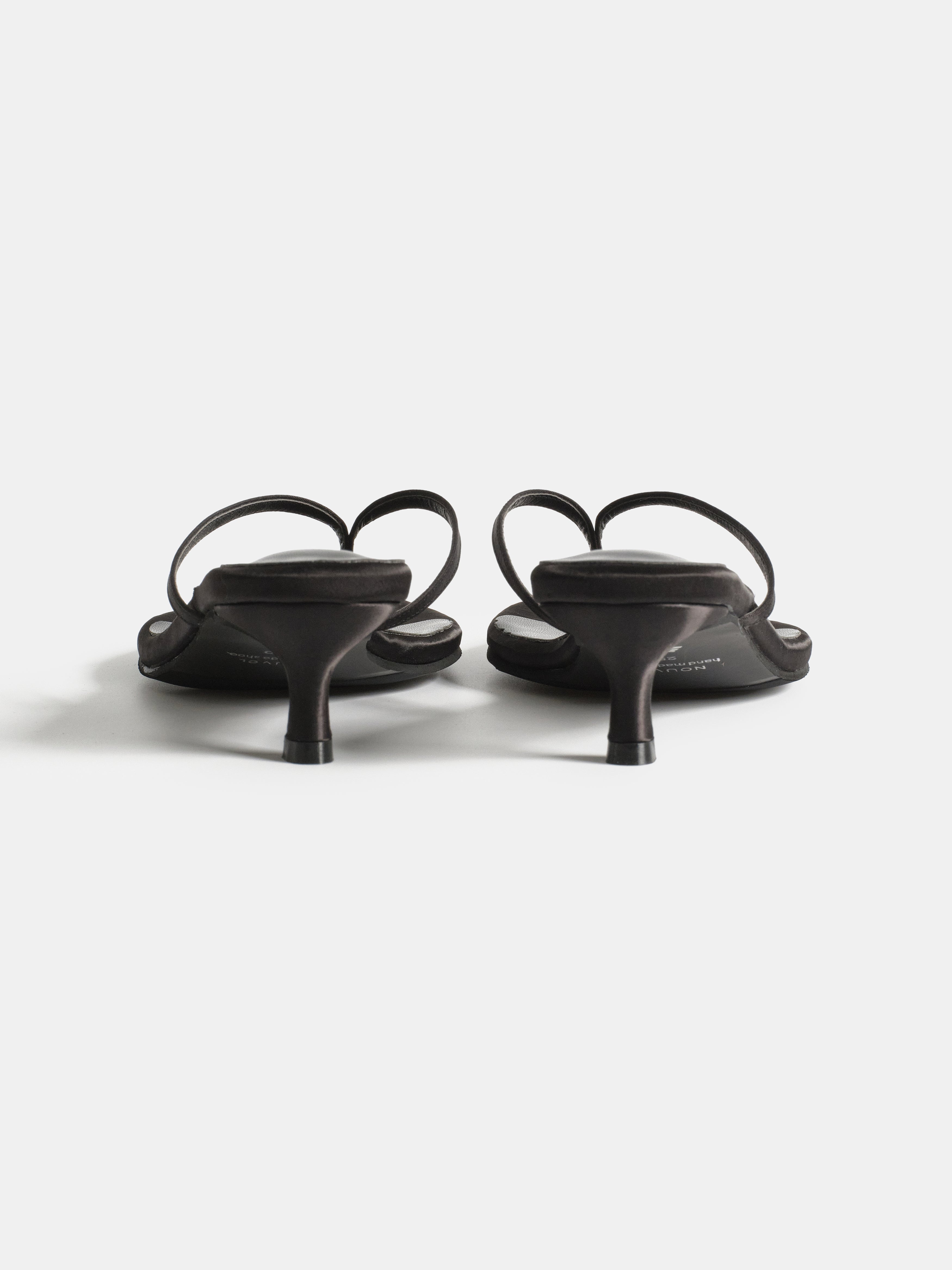 Satin Kitten Heel Sandals, Black