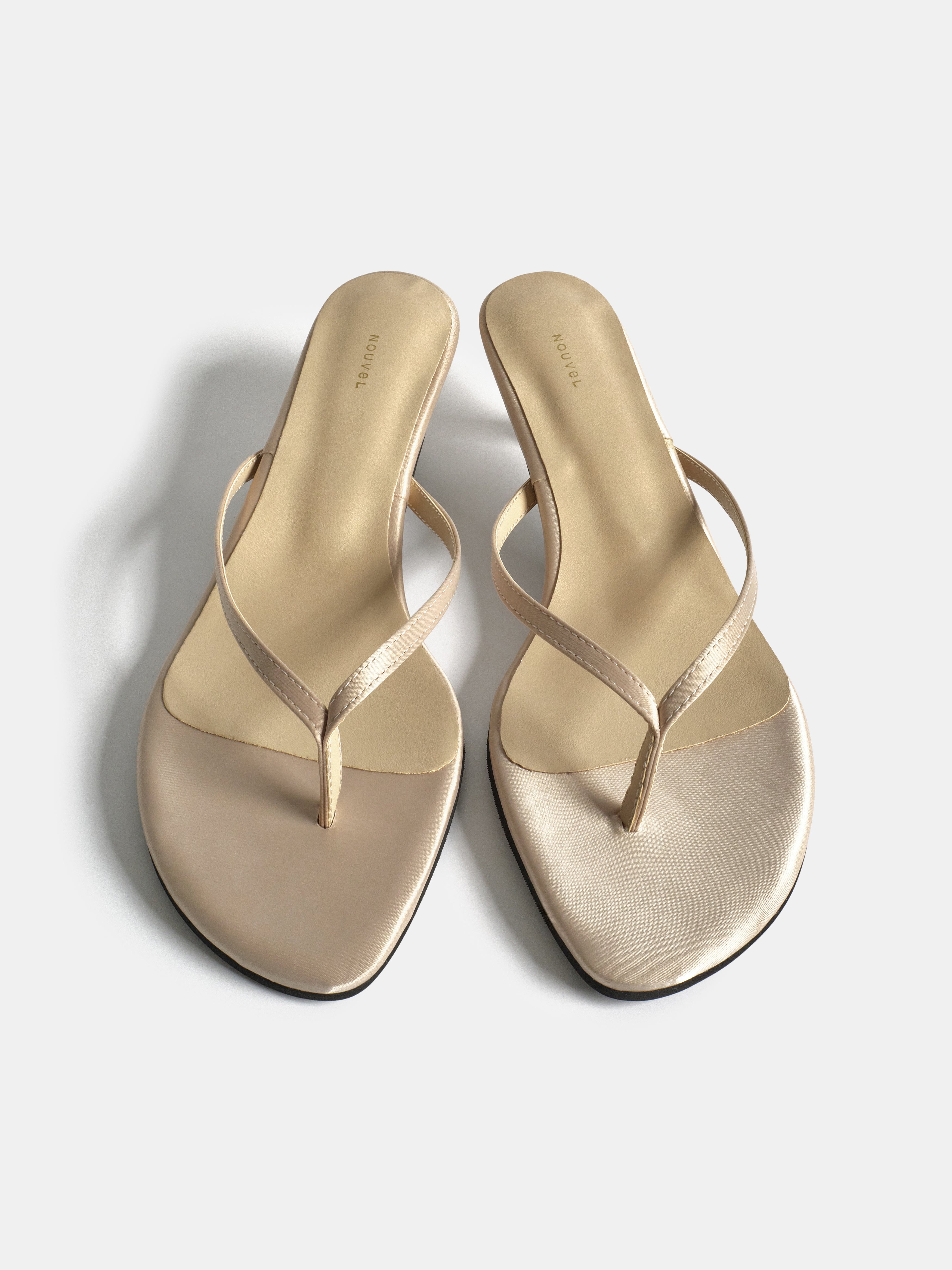 Satin Kitten Heel Sandals, Beige