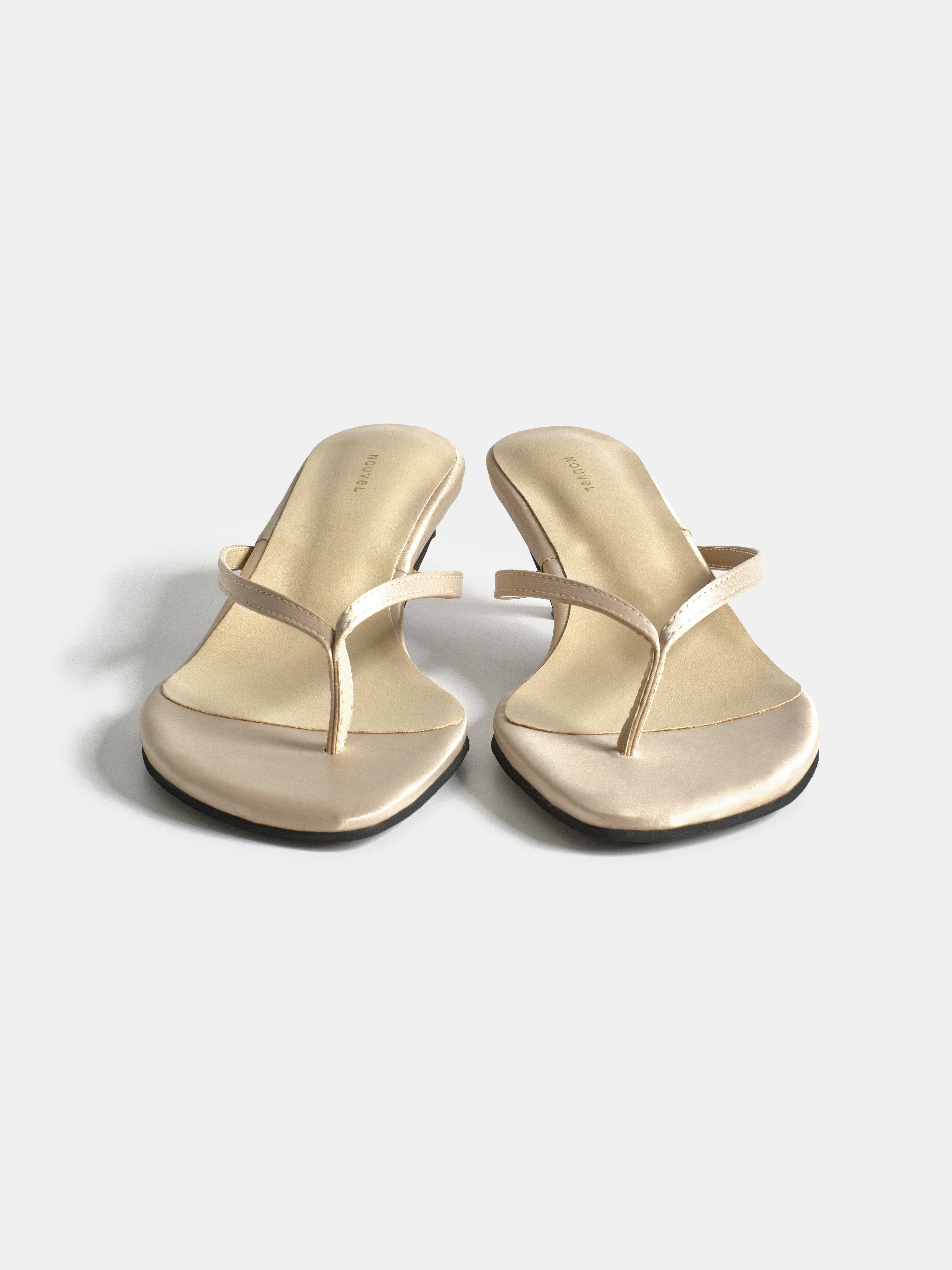 Satin Kitten Heel Sandals, Beige
