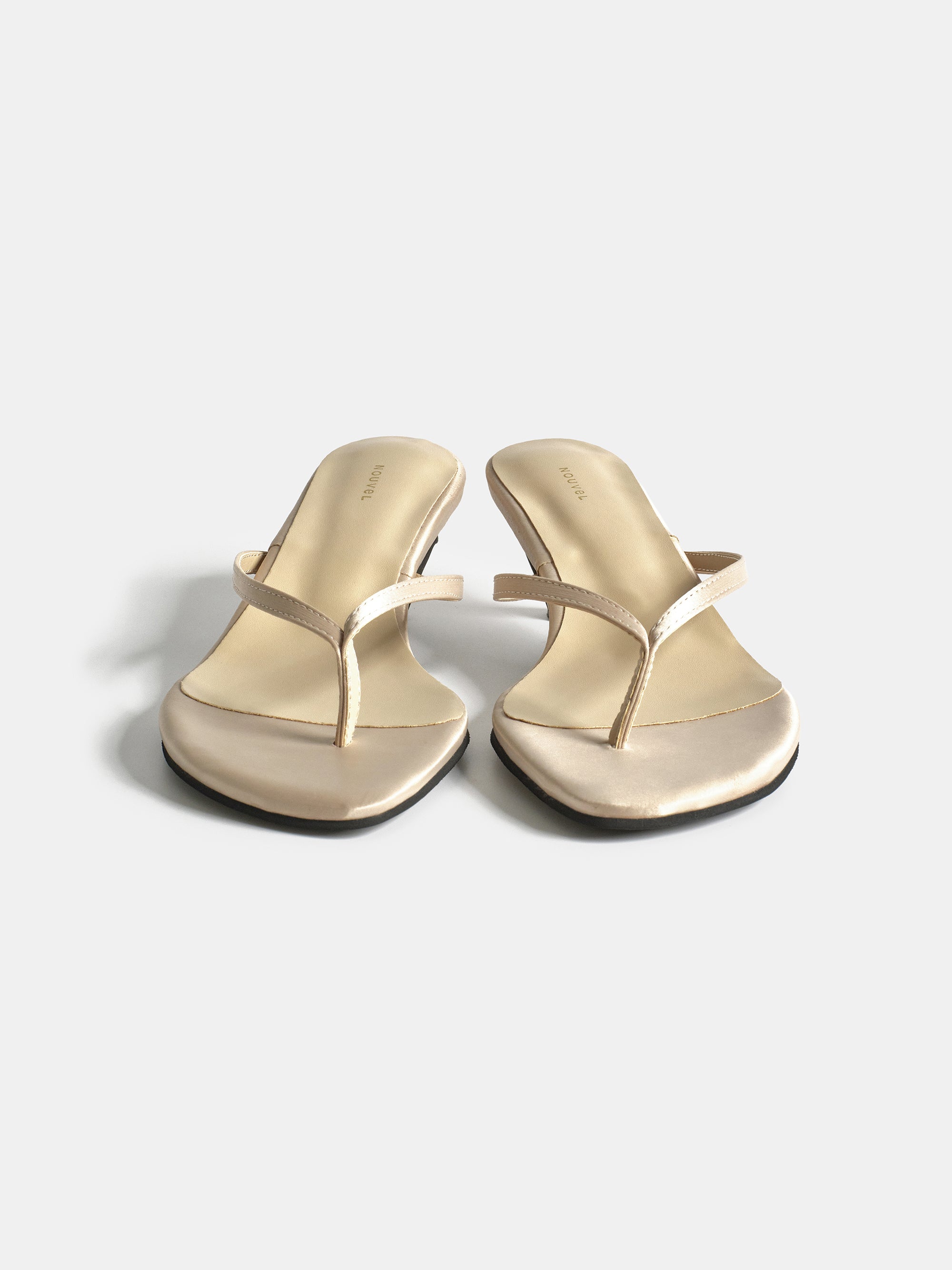 Satin Kitten Heel Sandals, Beige