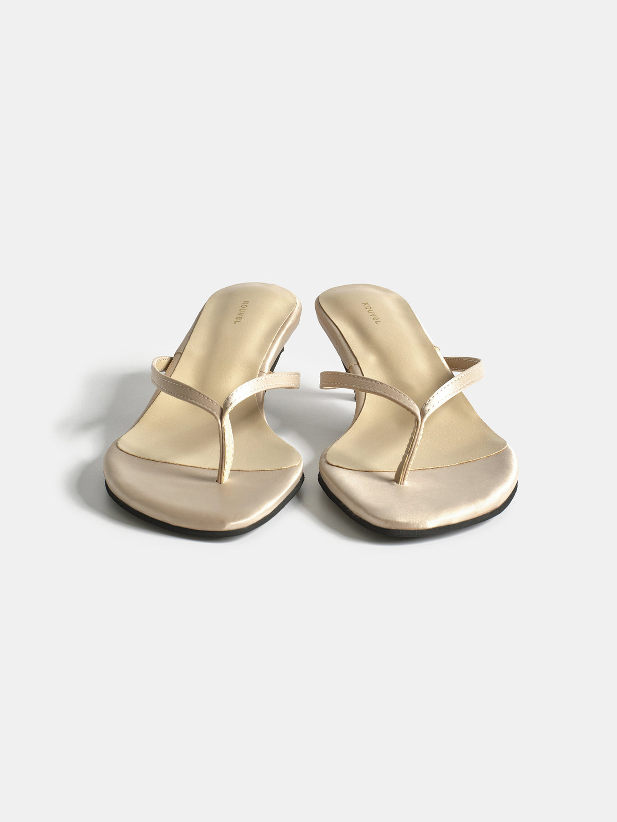 Satin Kitten Heel Sandals, Beige