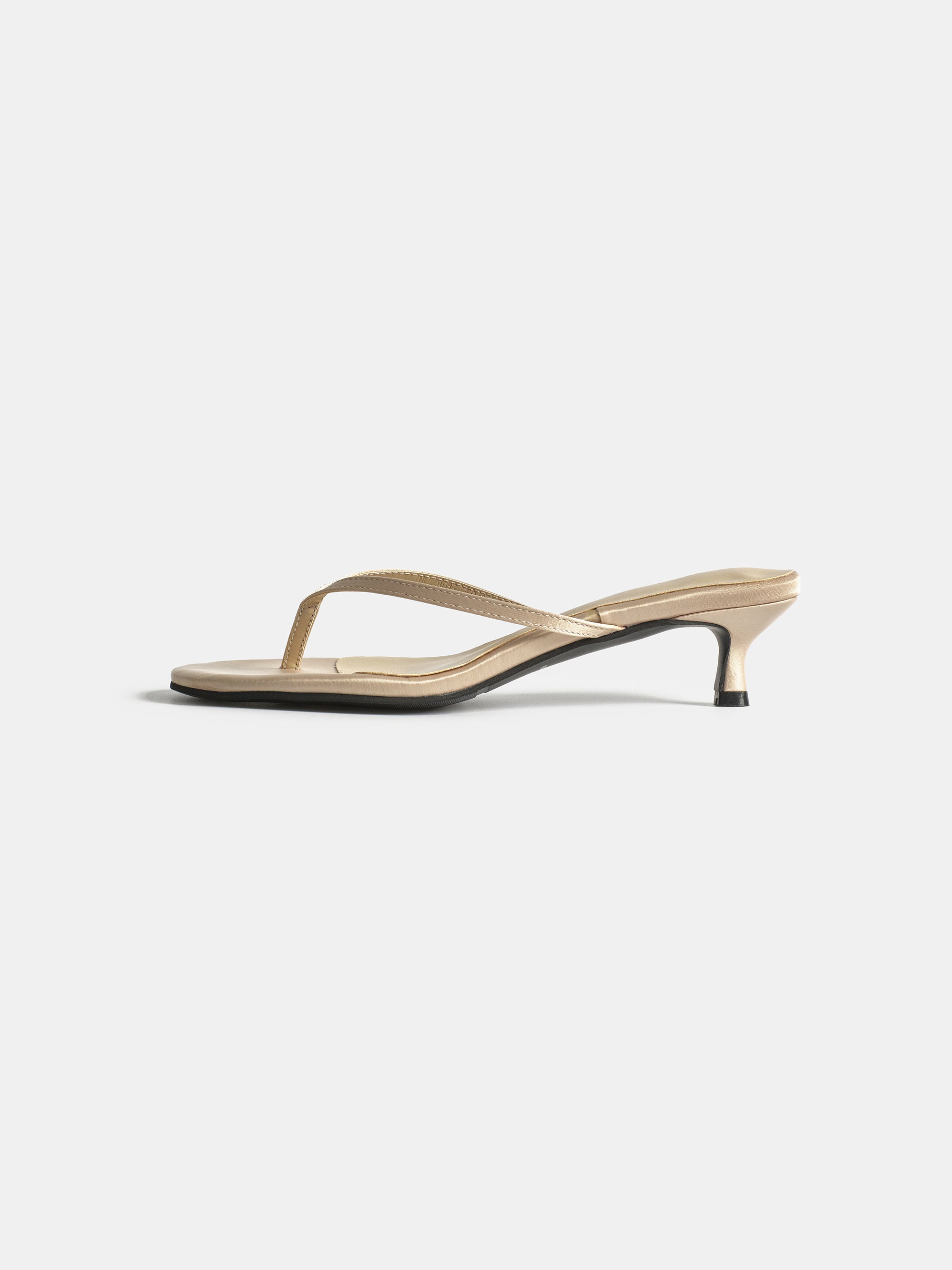 Satin Kitten Heel Sandals, Beige