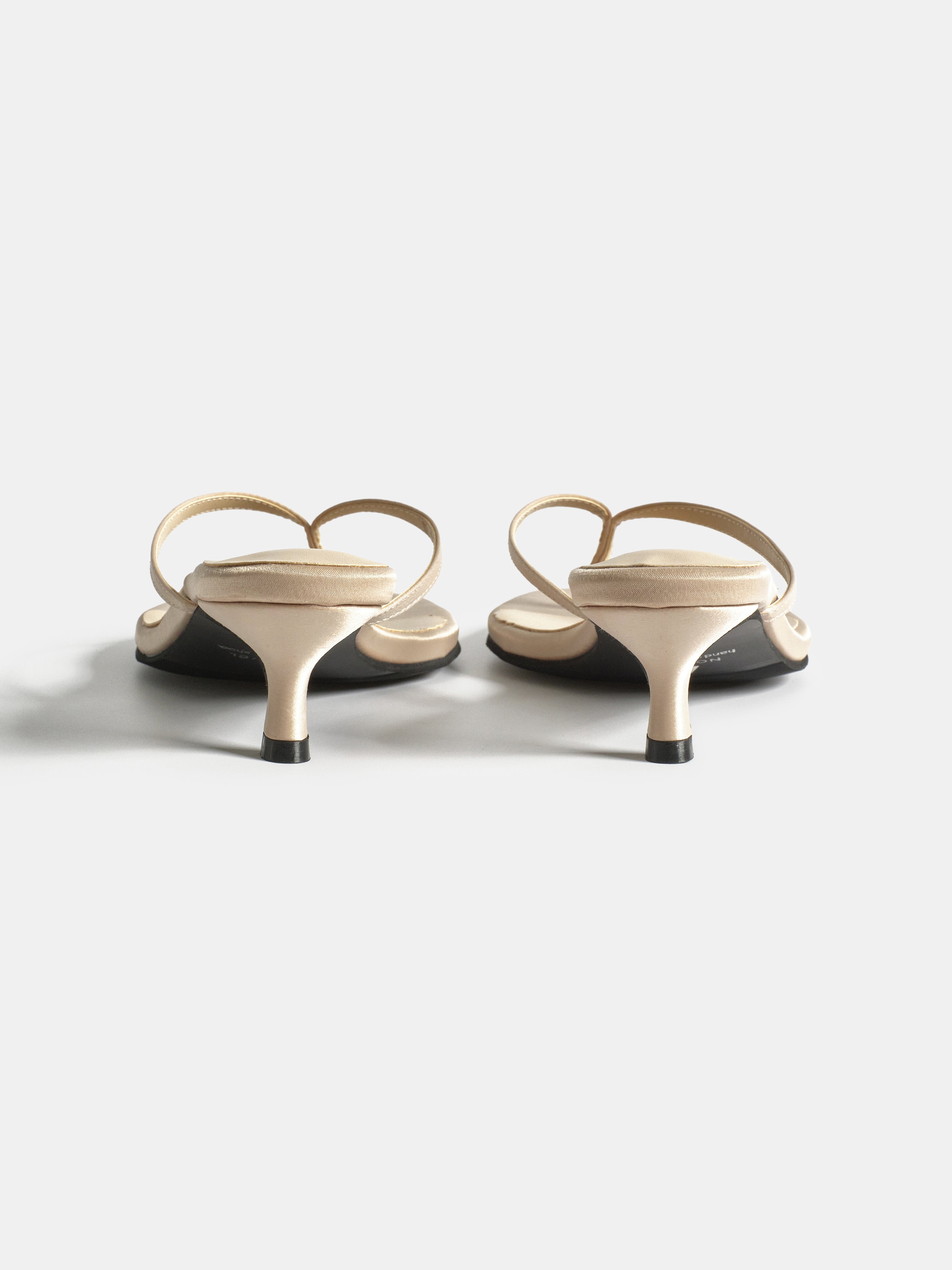 Satin Kitten Heel Sandals, Beige