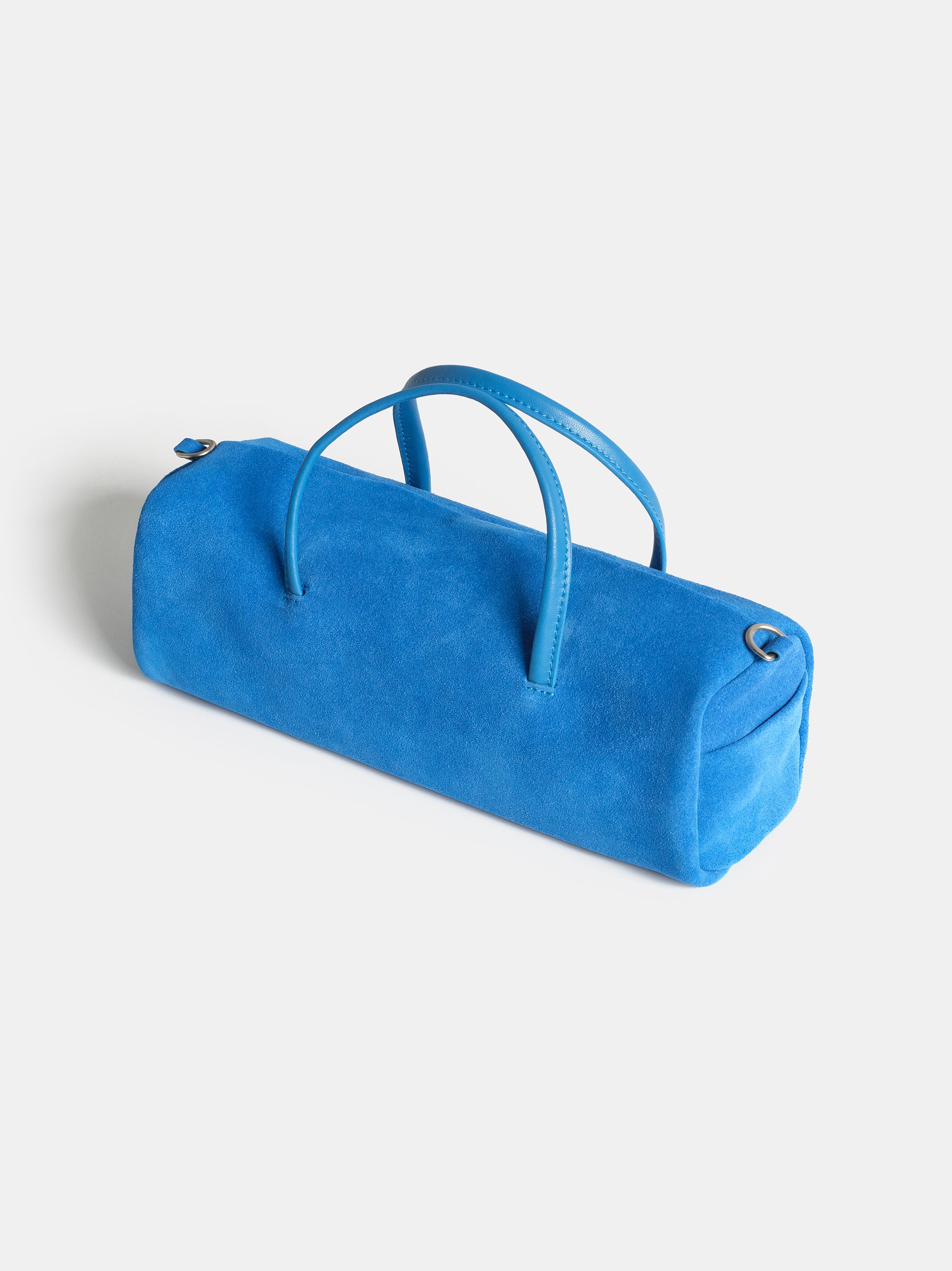 Suede Barrel Bag, Blue