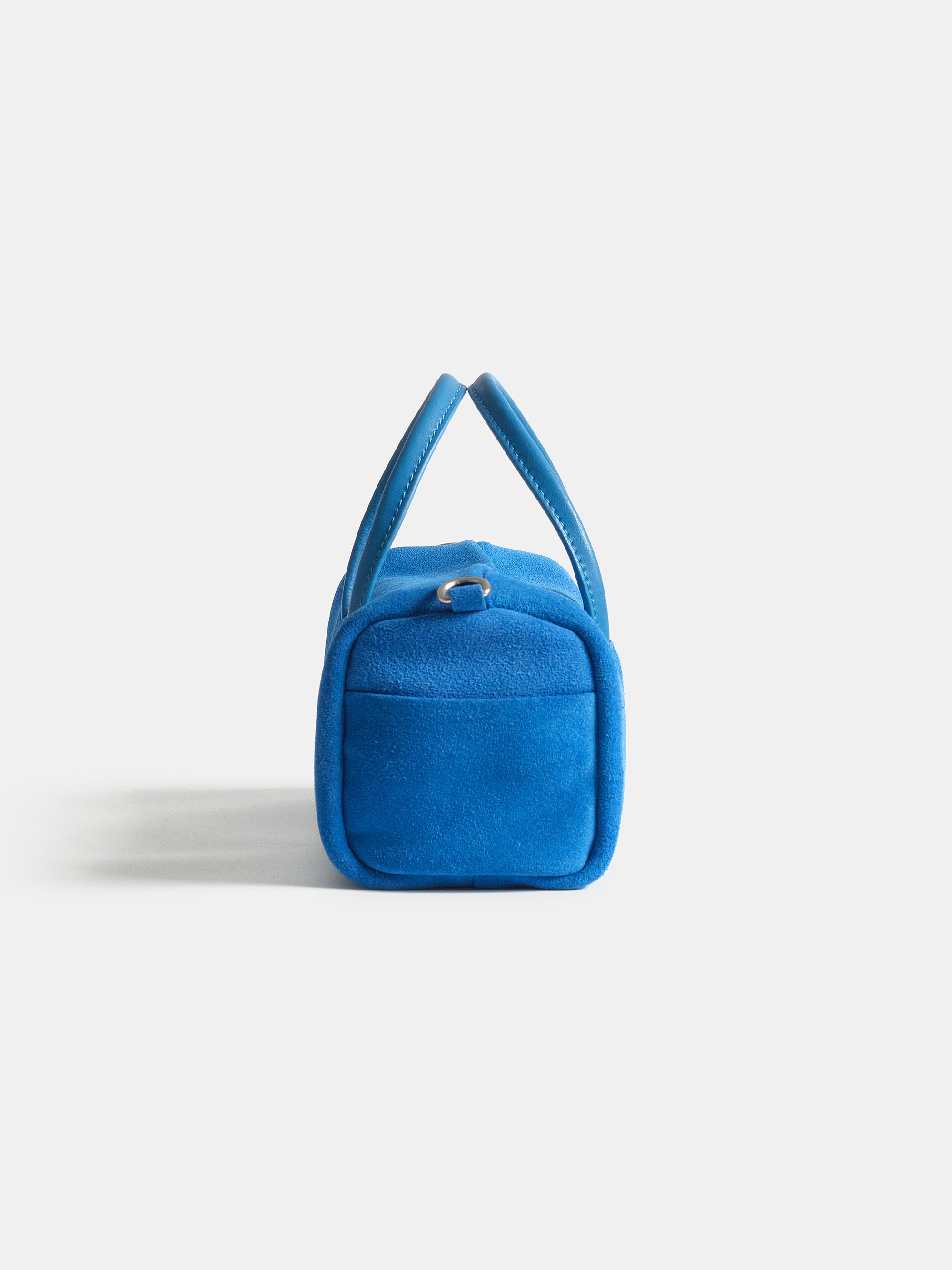 Suede Barrel Bag, Blue