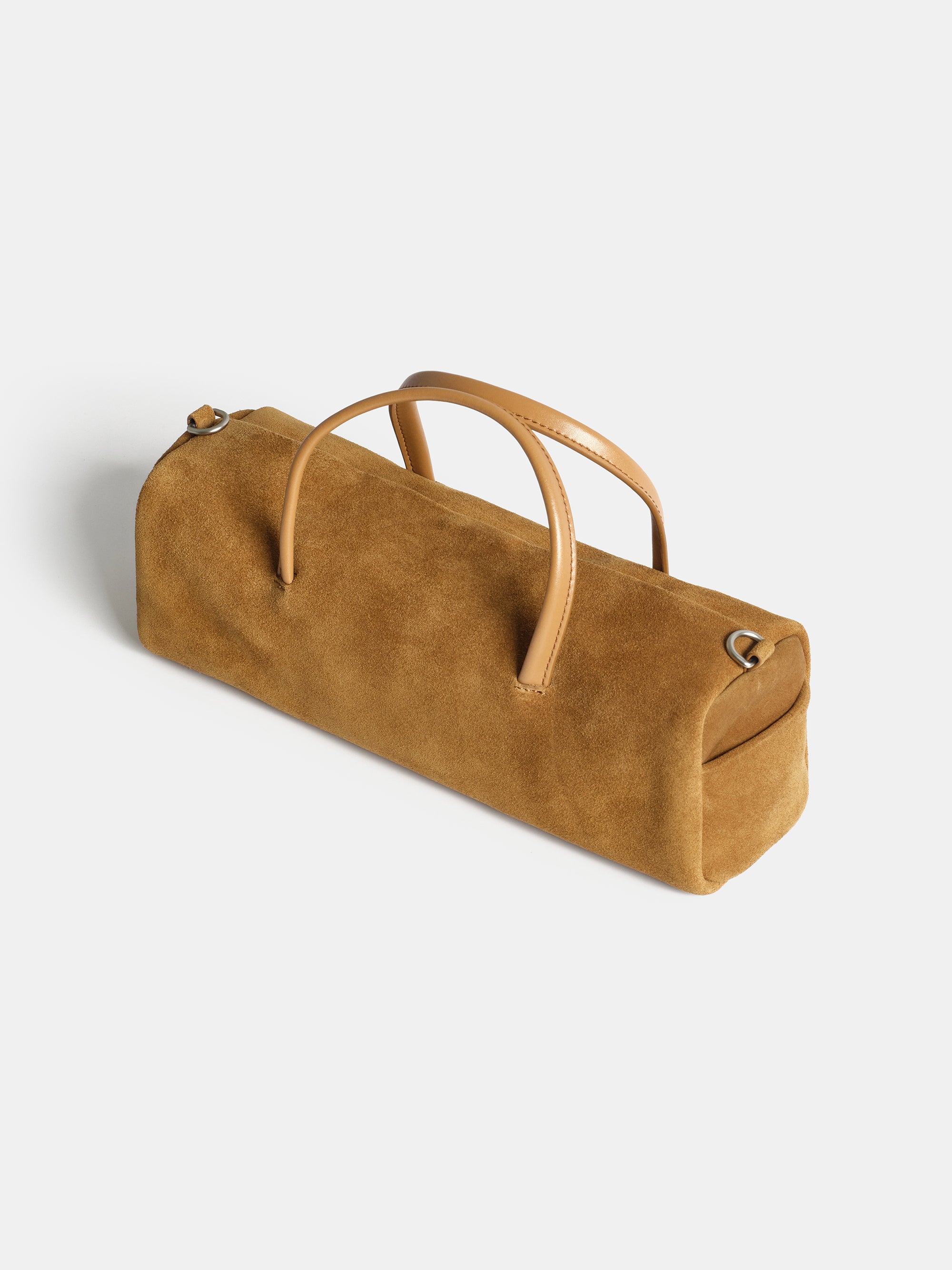 Suede Barrel Bag, Mocha