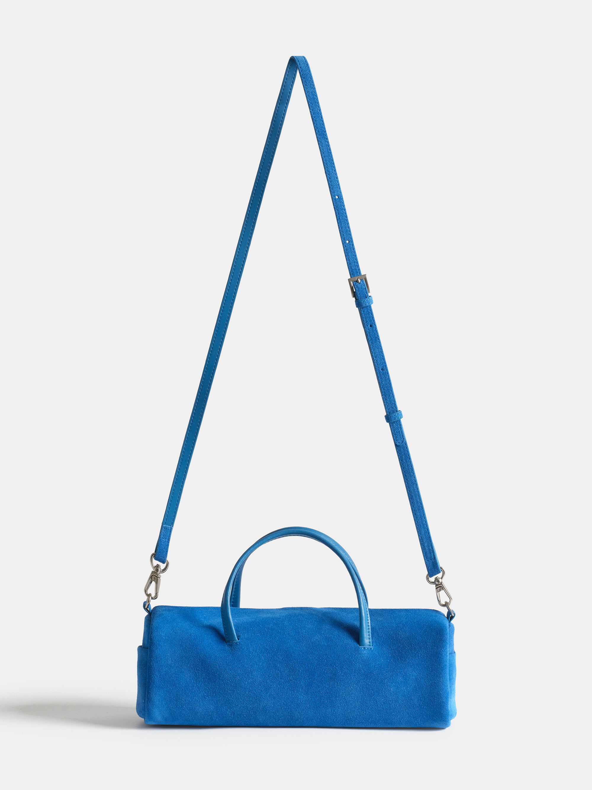 Suede Barrel Bag, Blue