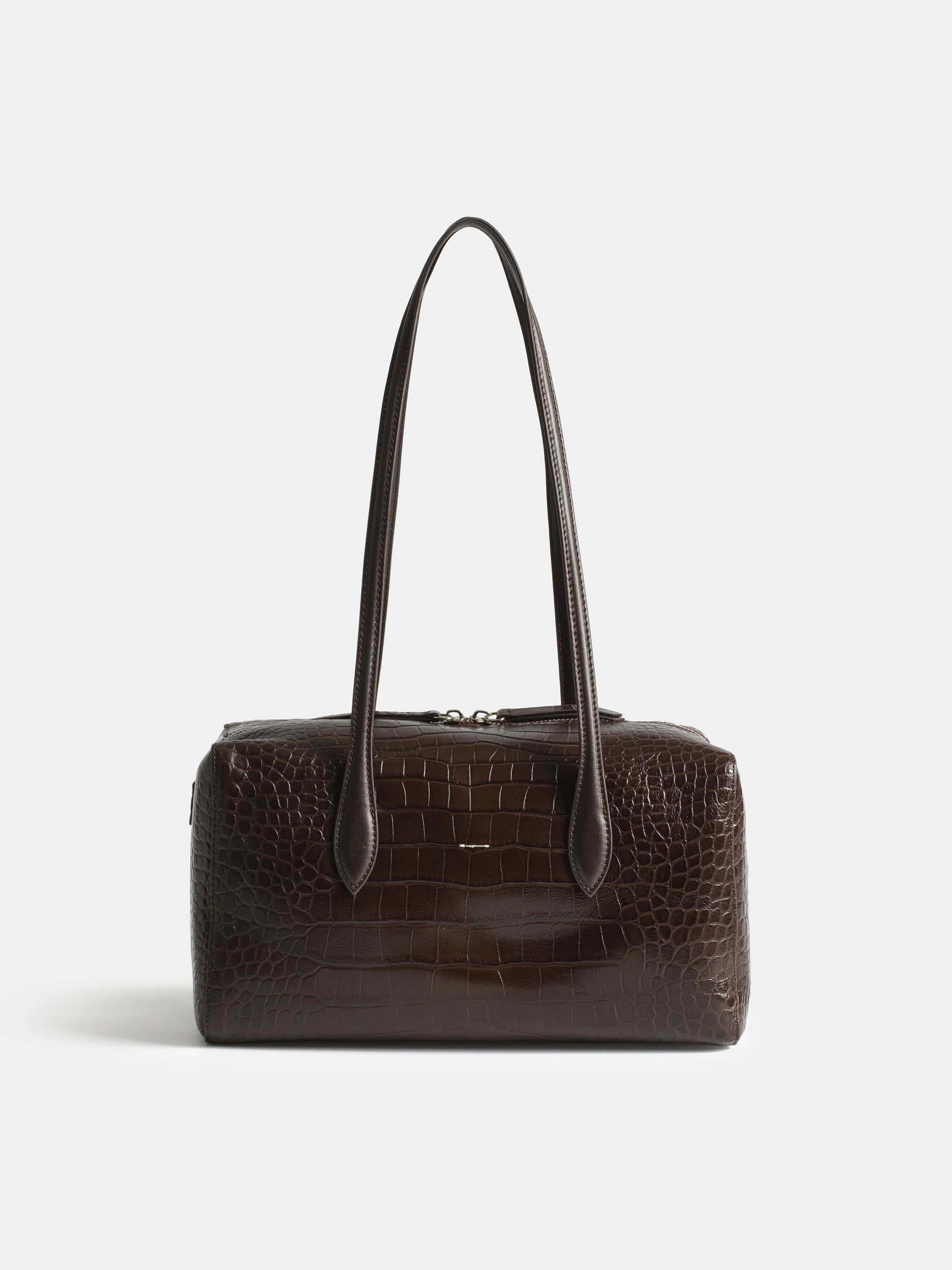 Croc-Embossed Leather Tote Bag, Brown