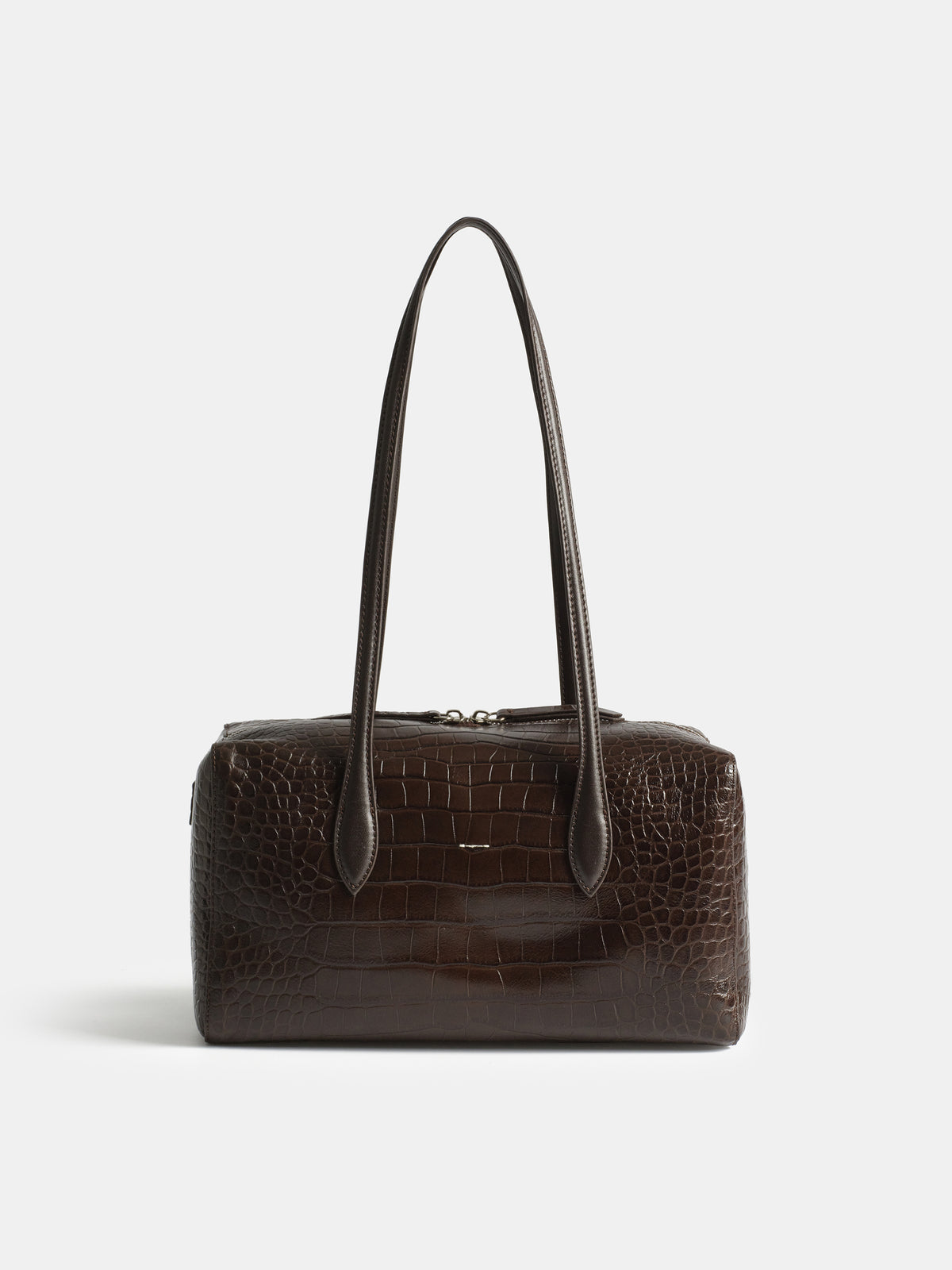 Croc-Embossed Leather Tote Bag, Brown