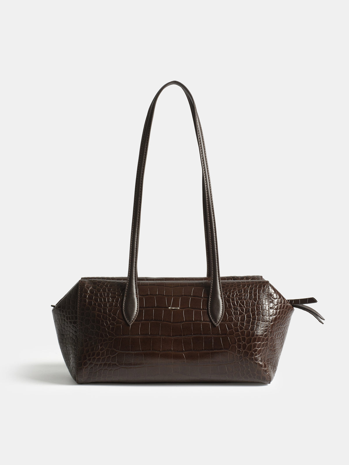 Croc-Embossed Leather Tote Bag, Brown