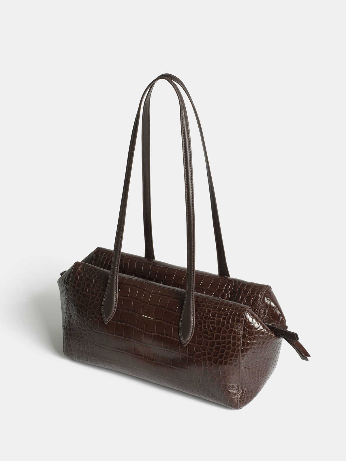 Croc-Embossed Leather Tote Bag, Brown