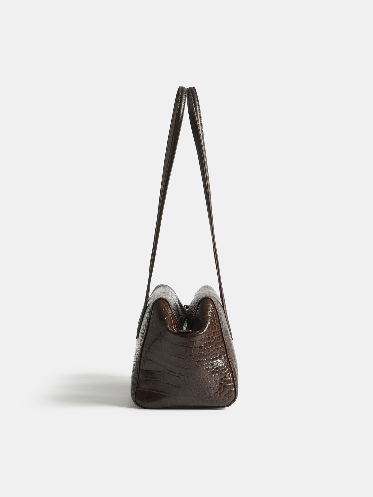 Croc-Embossed Leather Tote Bag, Brown