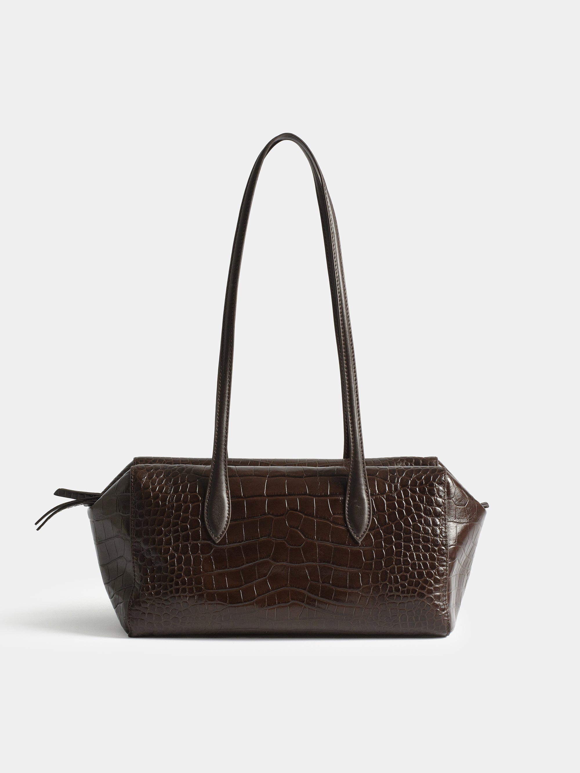 Croc-Embossed Leather Tote Bag, Brown