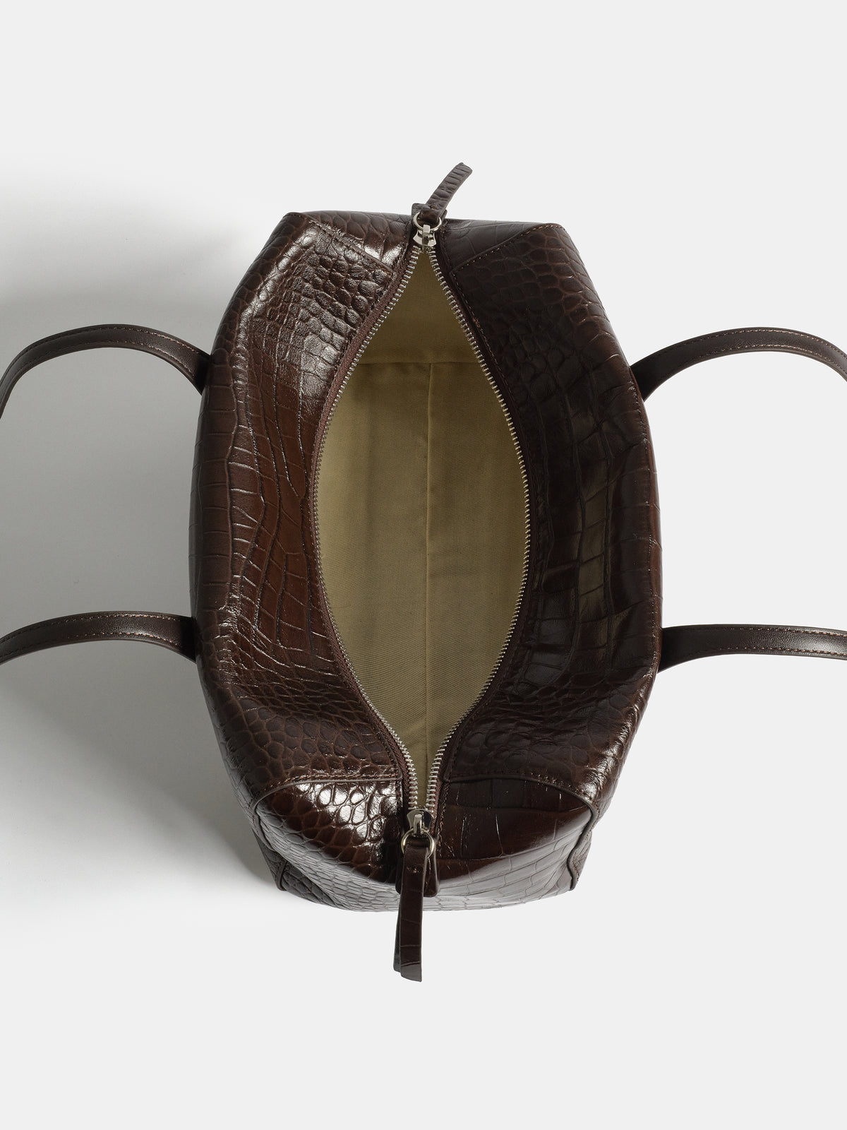 Croc-Embossed Leather Tote Bag, Brown