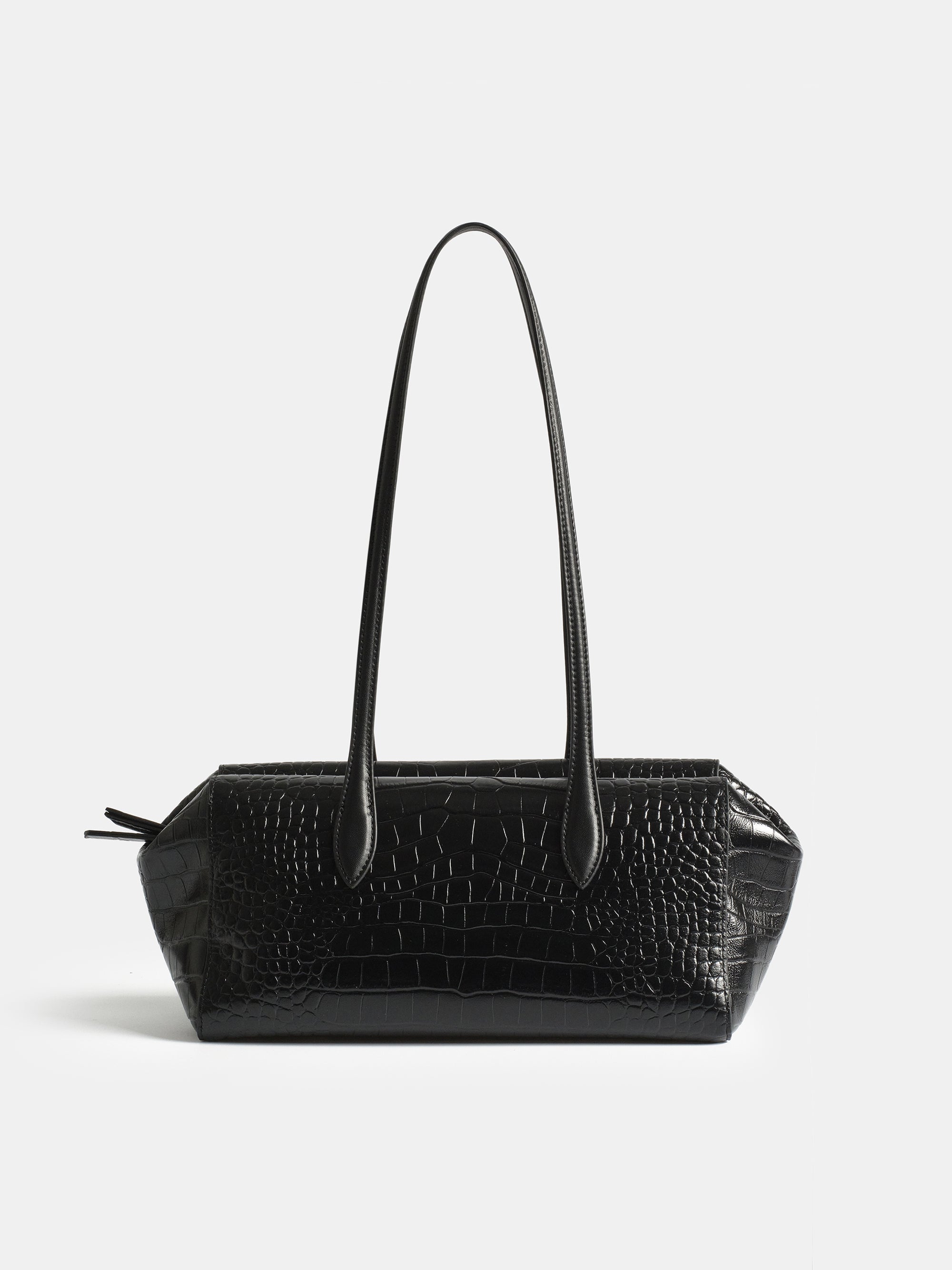 Croc-Embossed Leather Tote Bag, Black