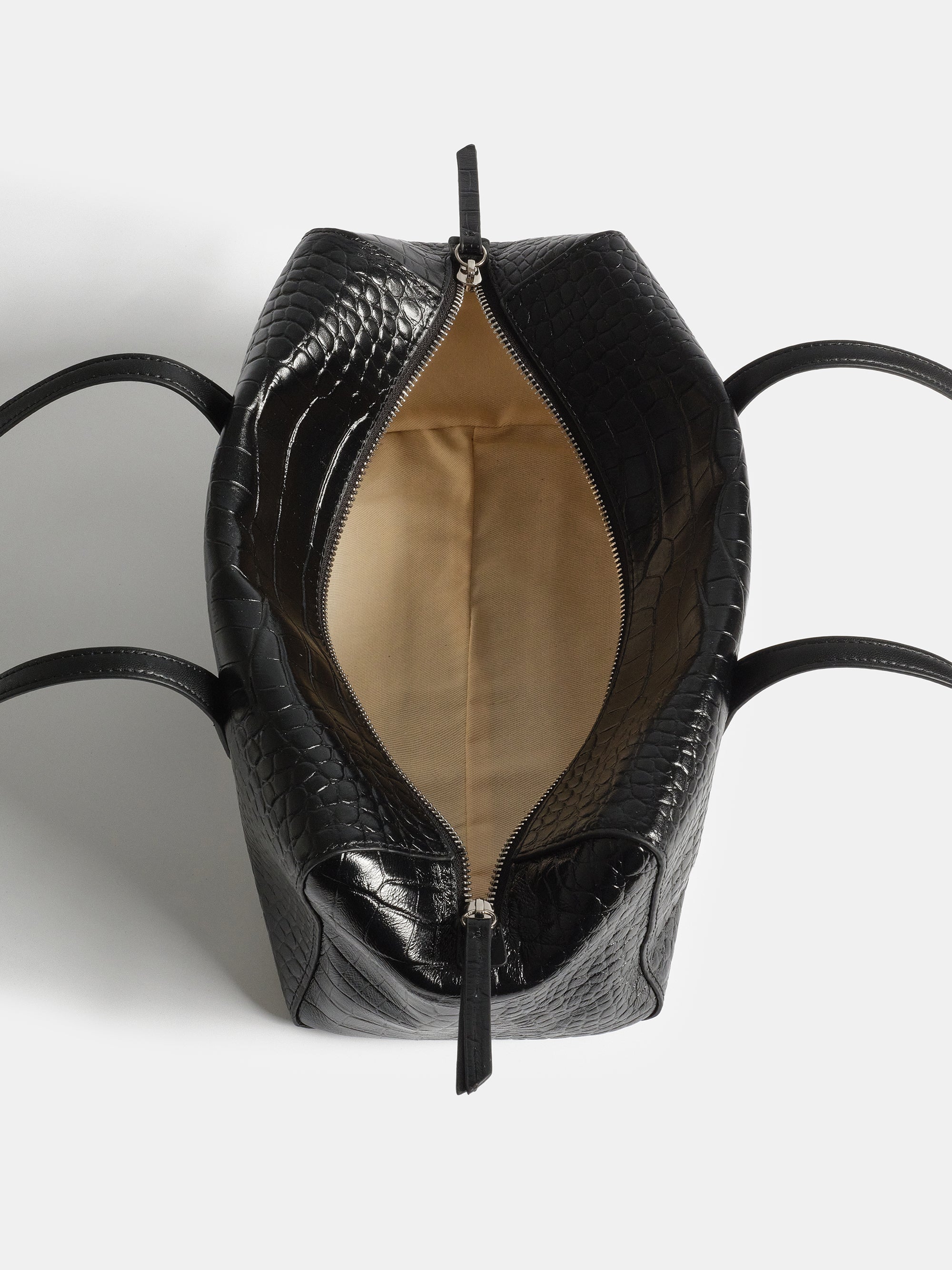 Croc-Embossed Leather Tote Bag, Black