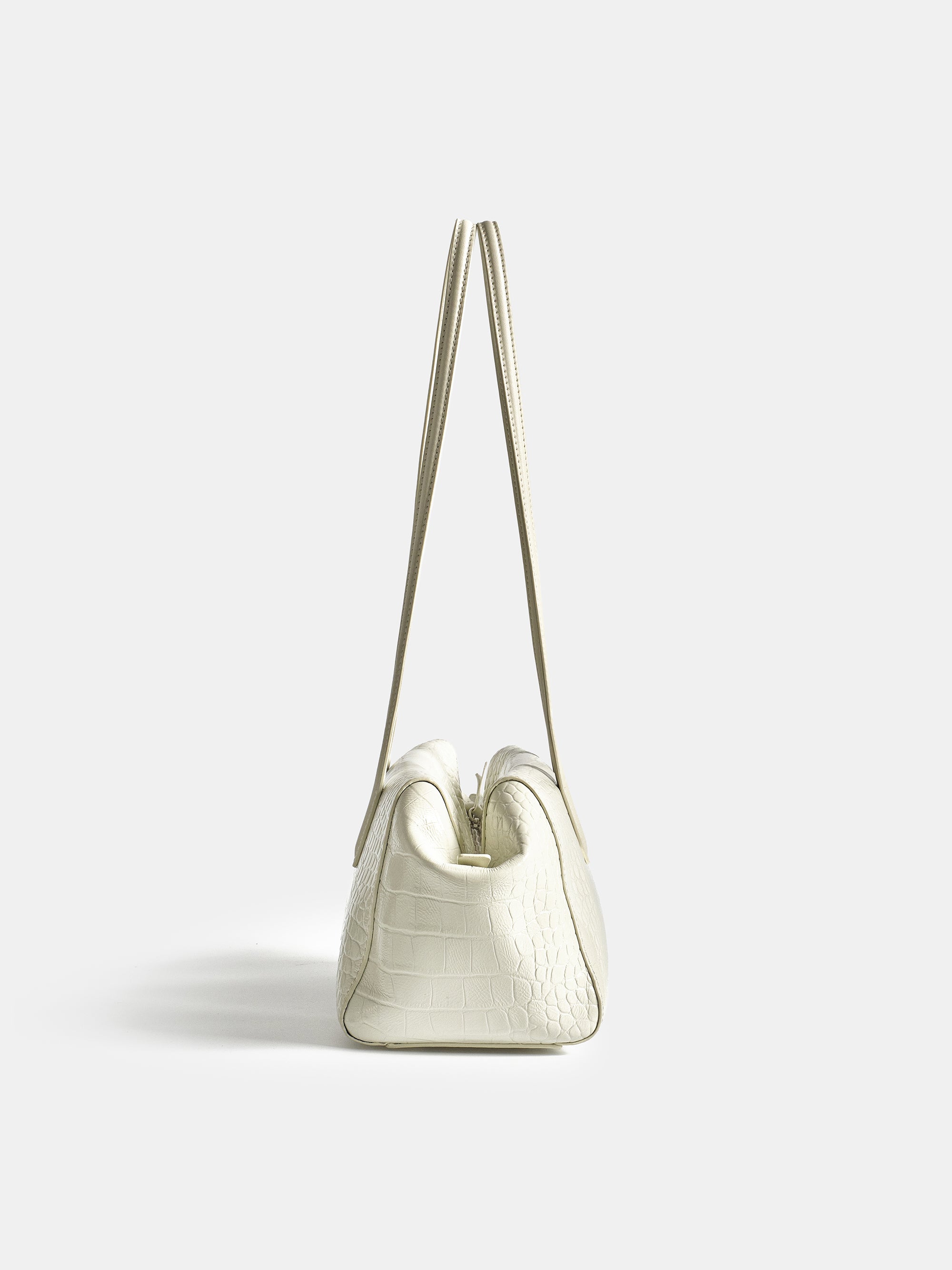 Croc-Embossed Leather Tote Bag, White