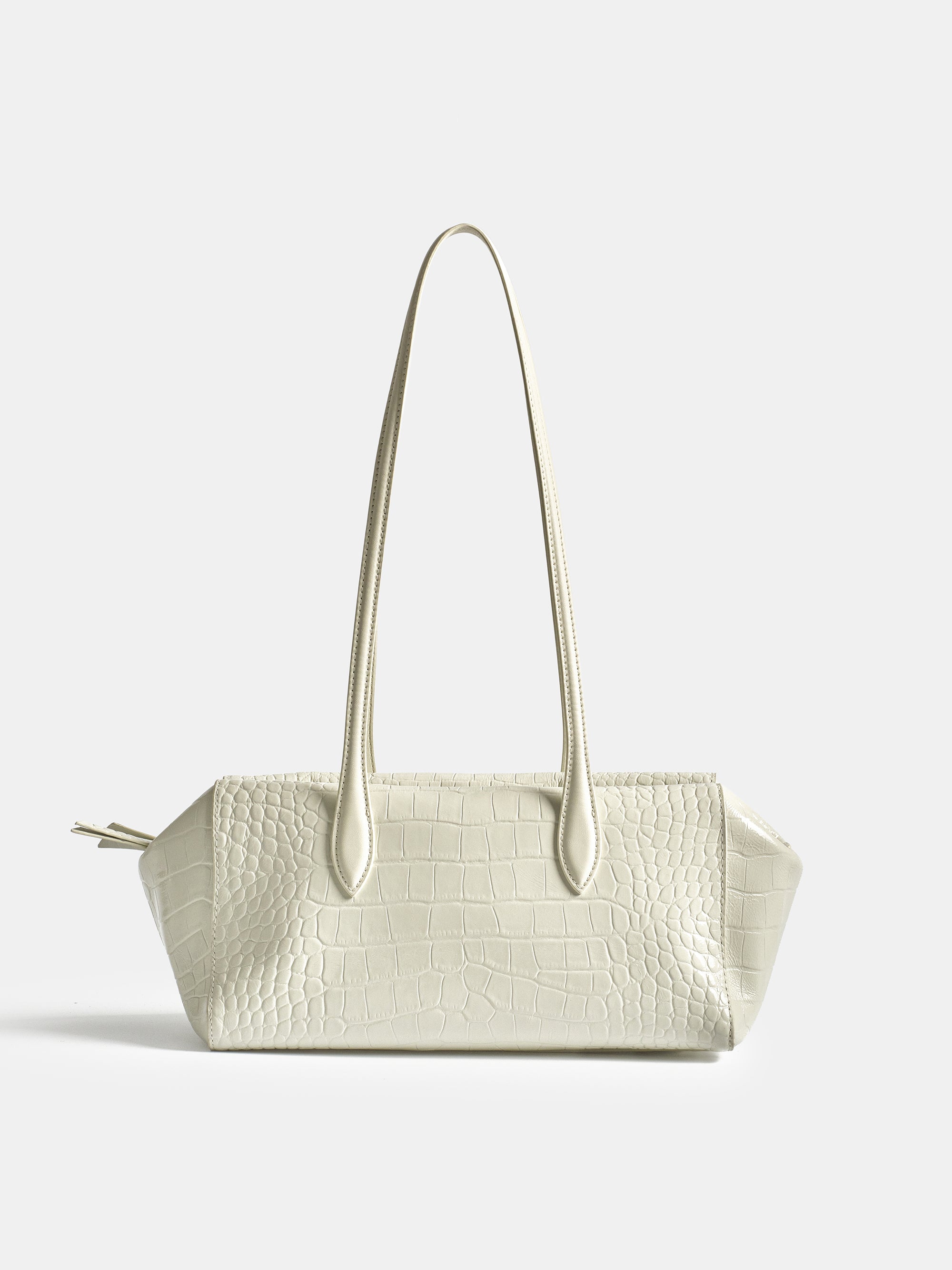 Croc-Embossed Leather Tote Bag, White