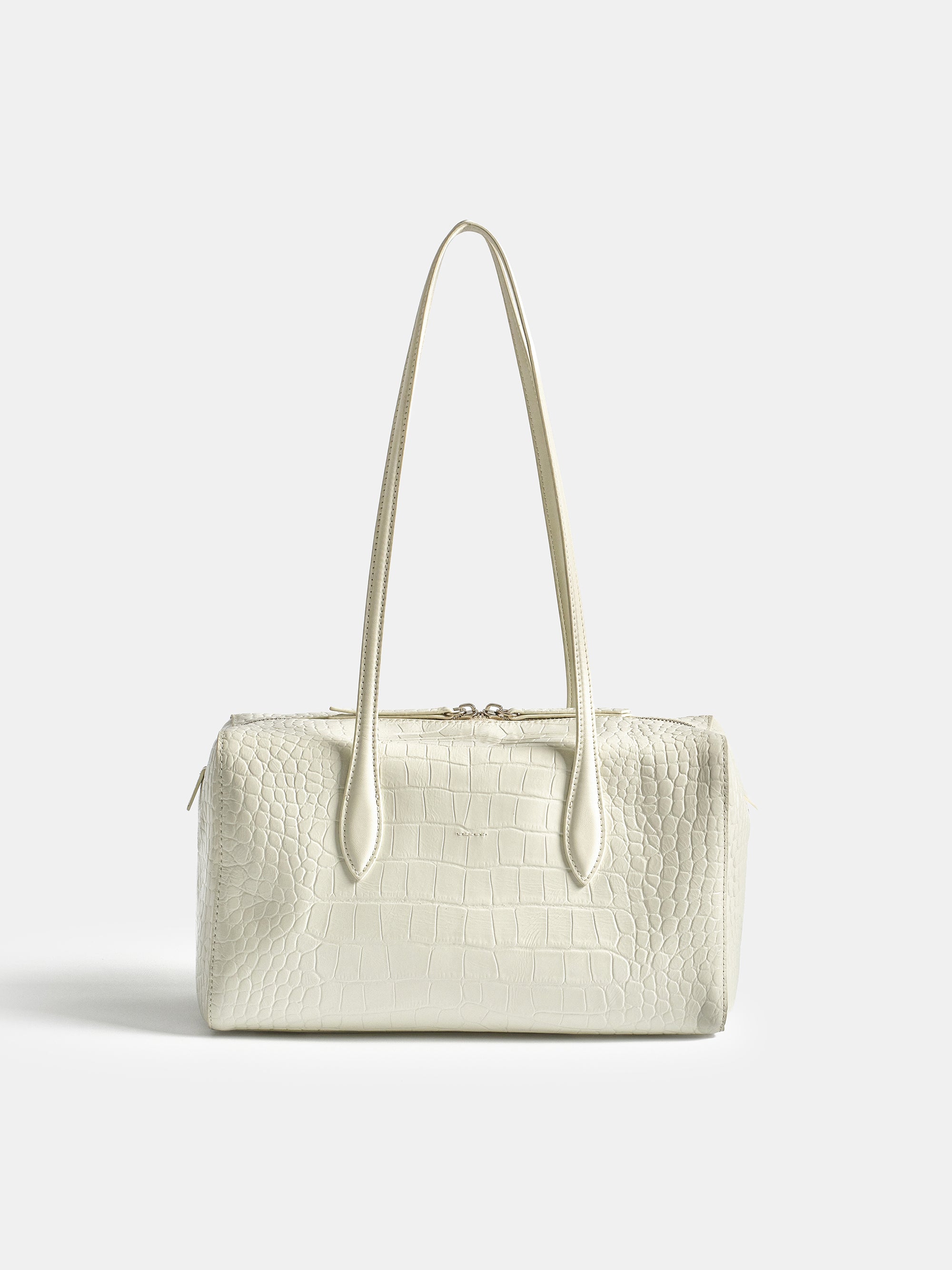 Croc-Embossed Leather Tote Bag, White