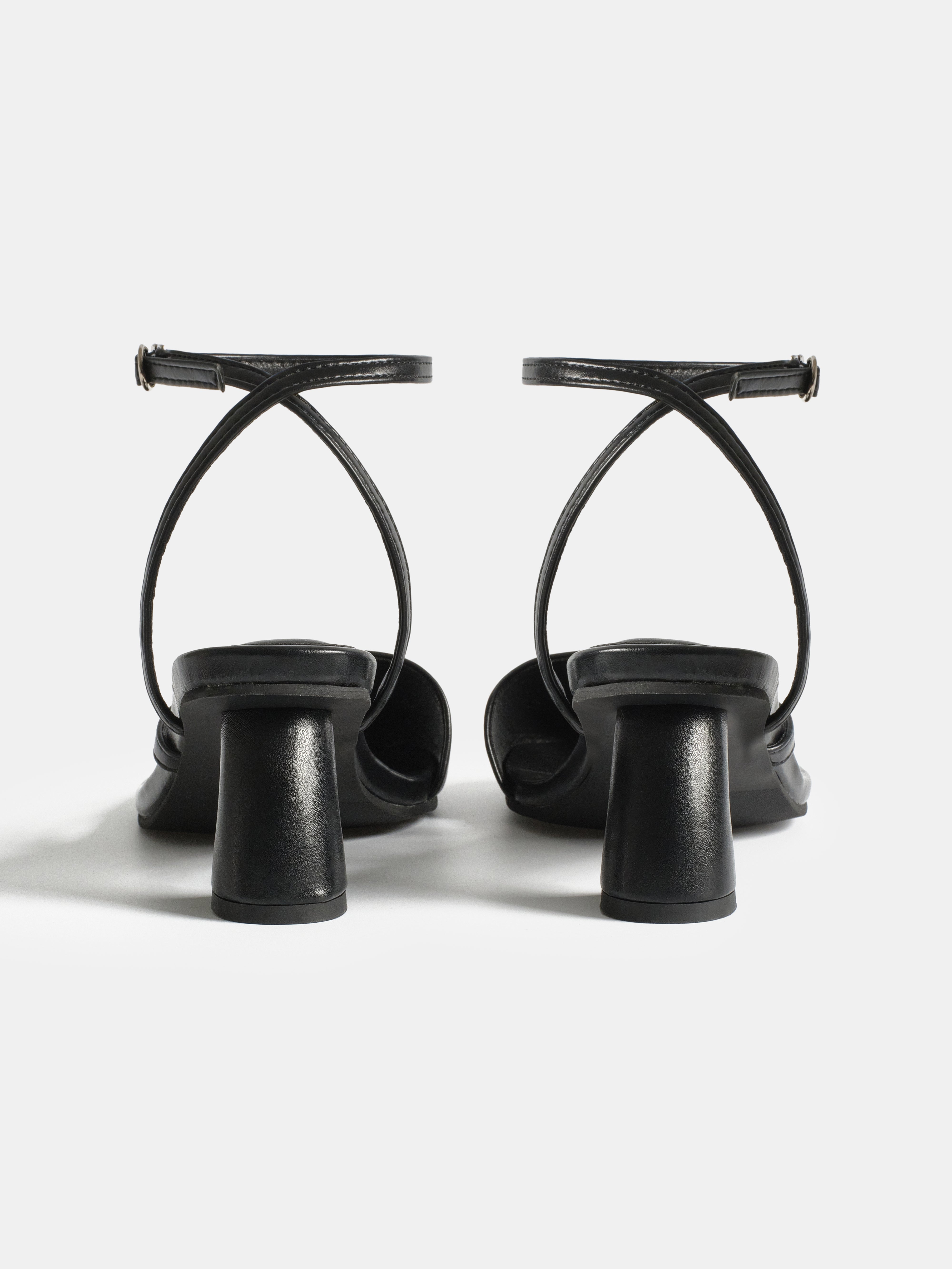 Toe-Loop Heeled Sandals, Black
