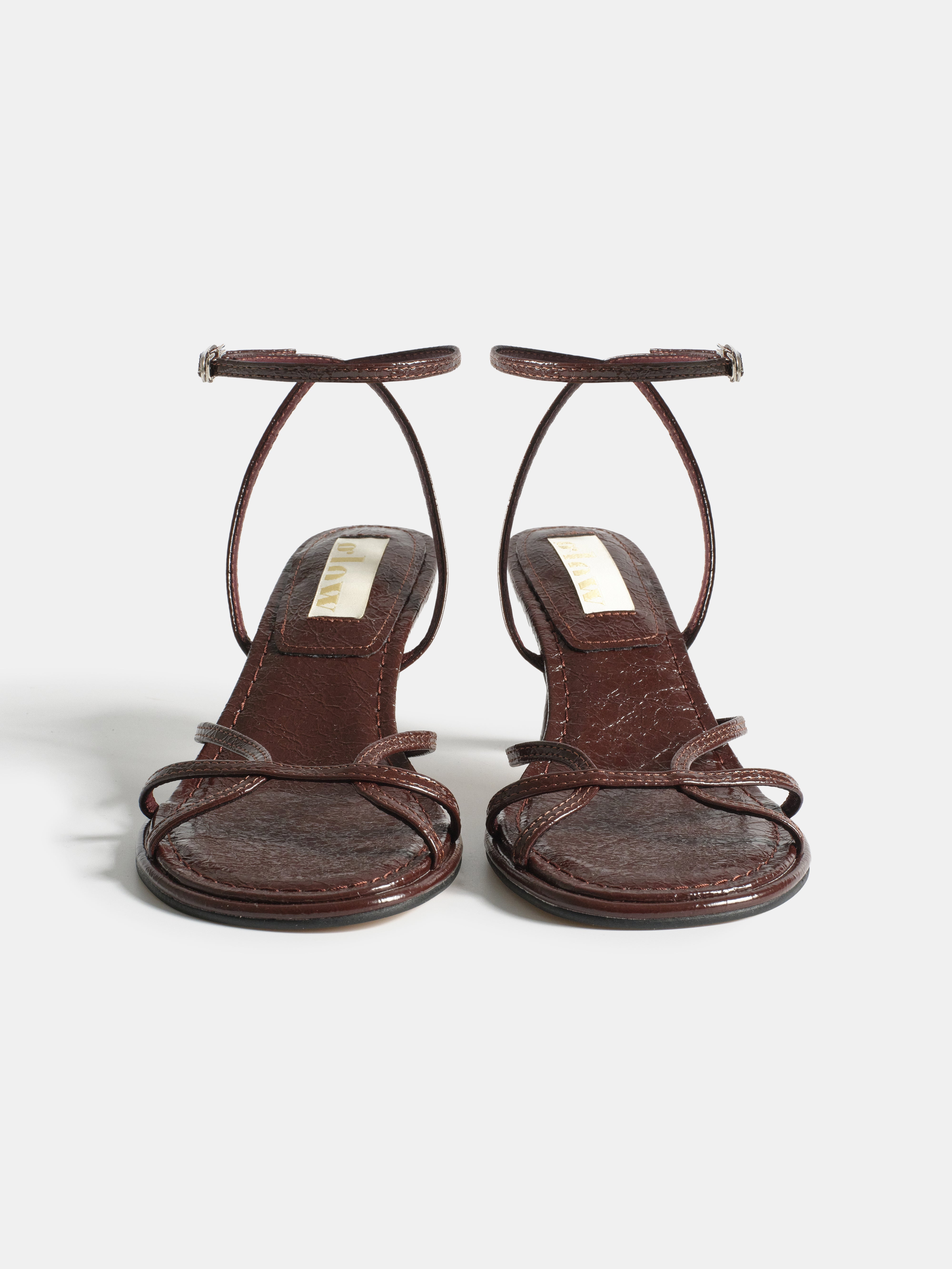 Crinkled Strappy Heeled Sandals, Brown