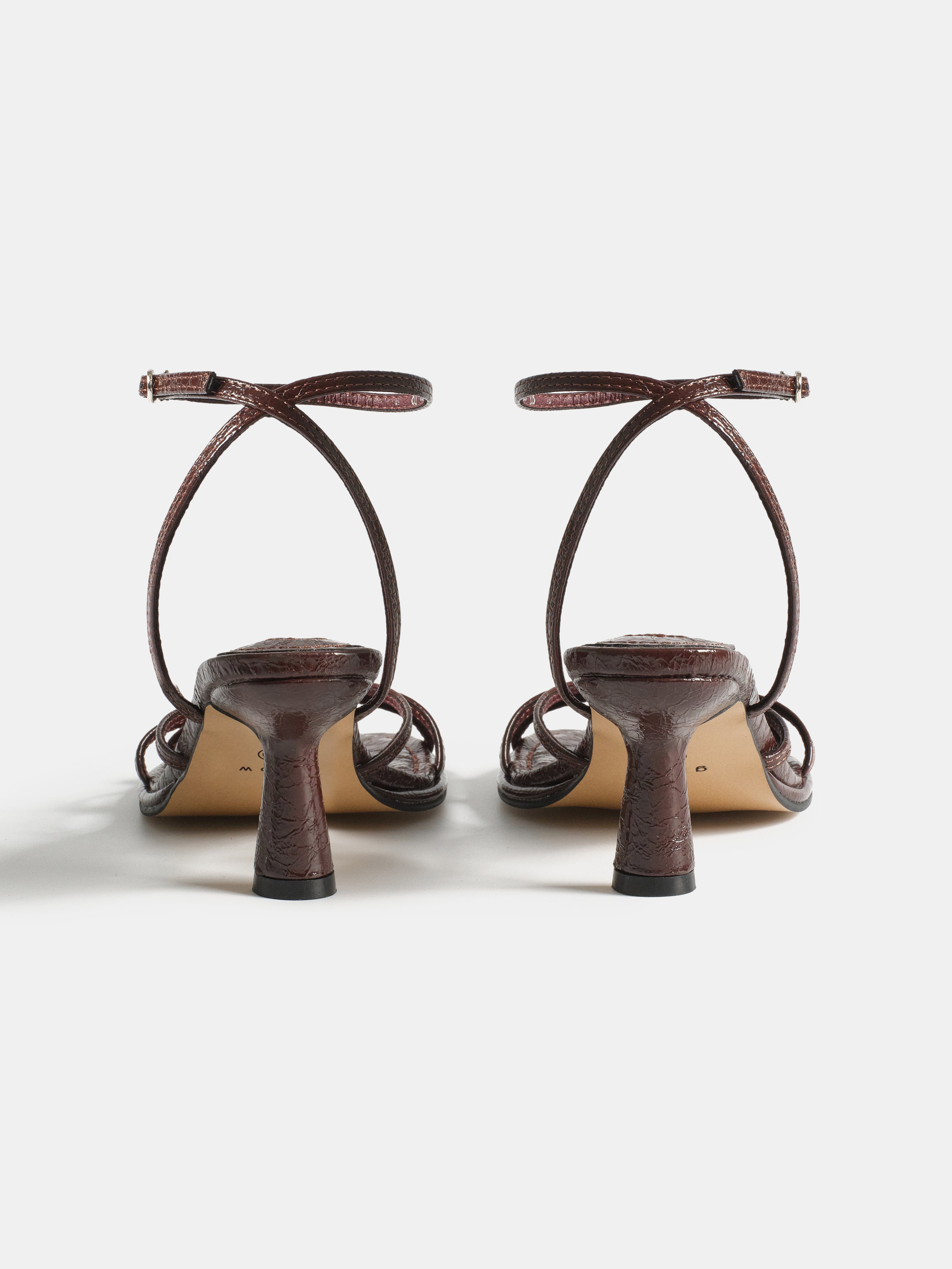 Crinkled Strappy Heeled Sandals, Brown