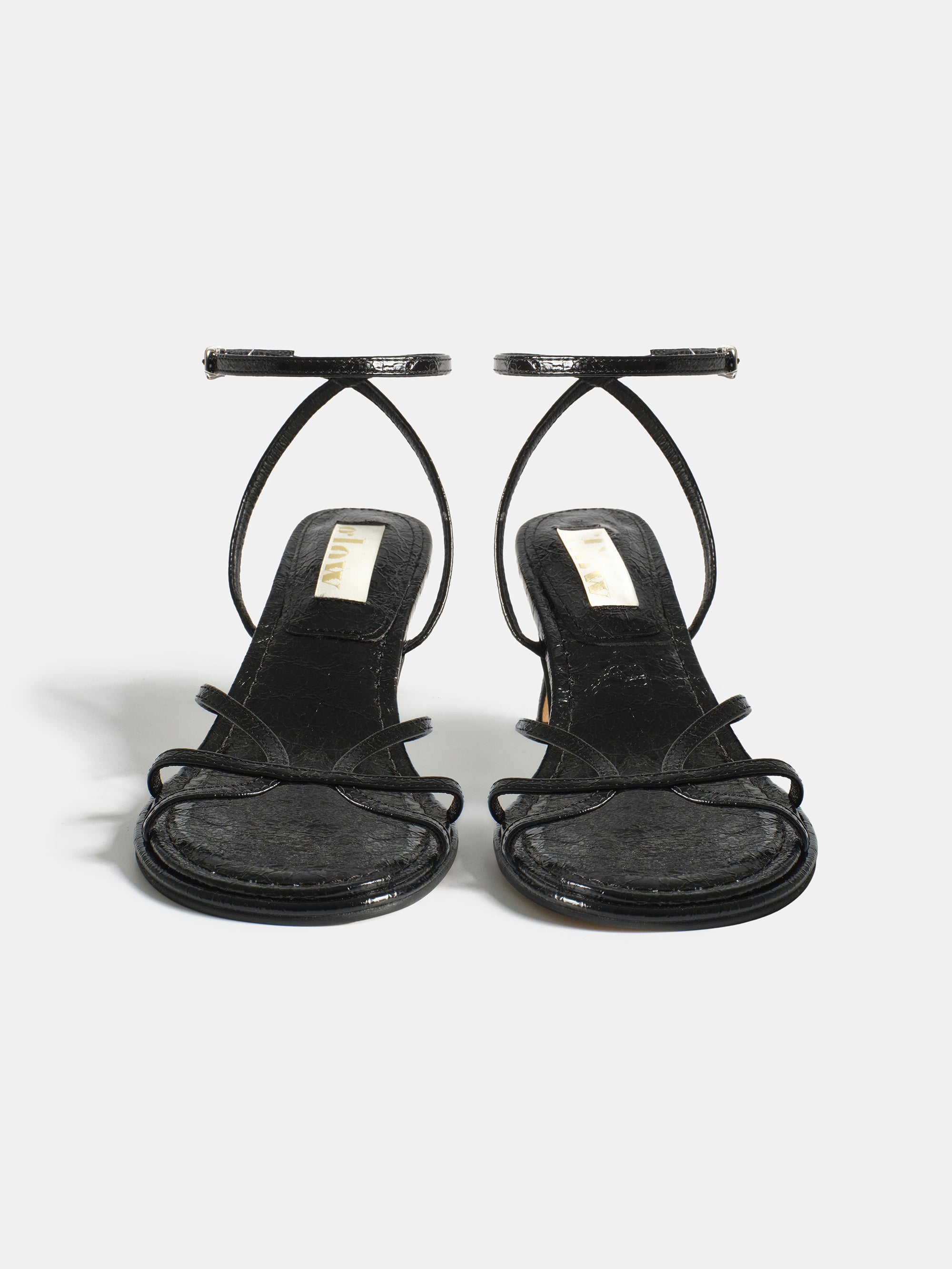 Crinkled Strappy Heeled Sandals, Black
