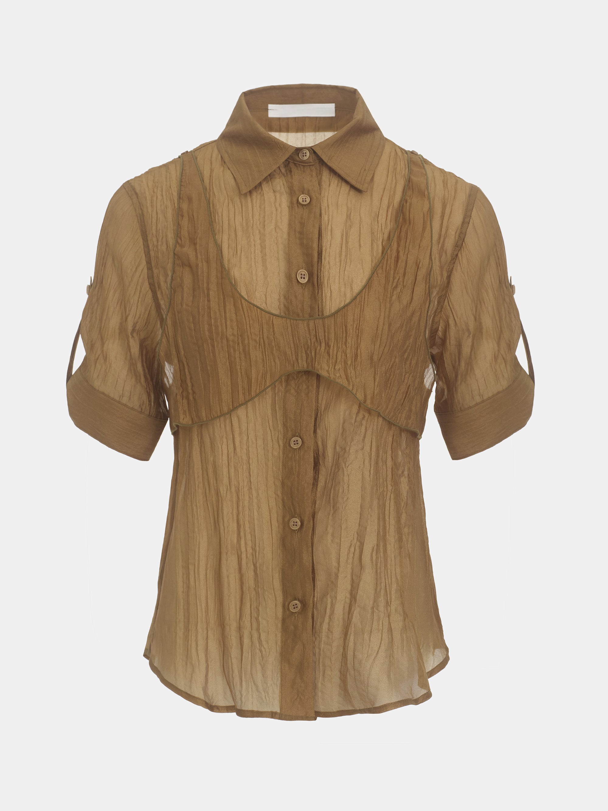 Crumpled Layered Shirt, Brown