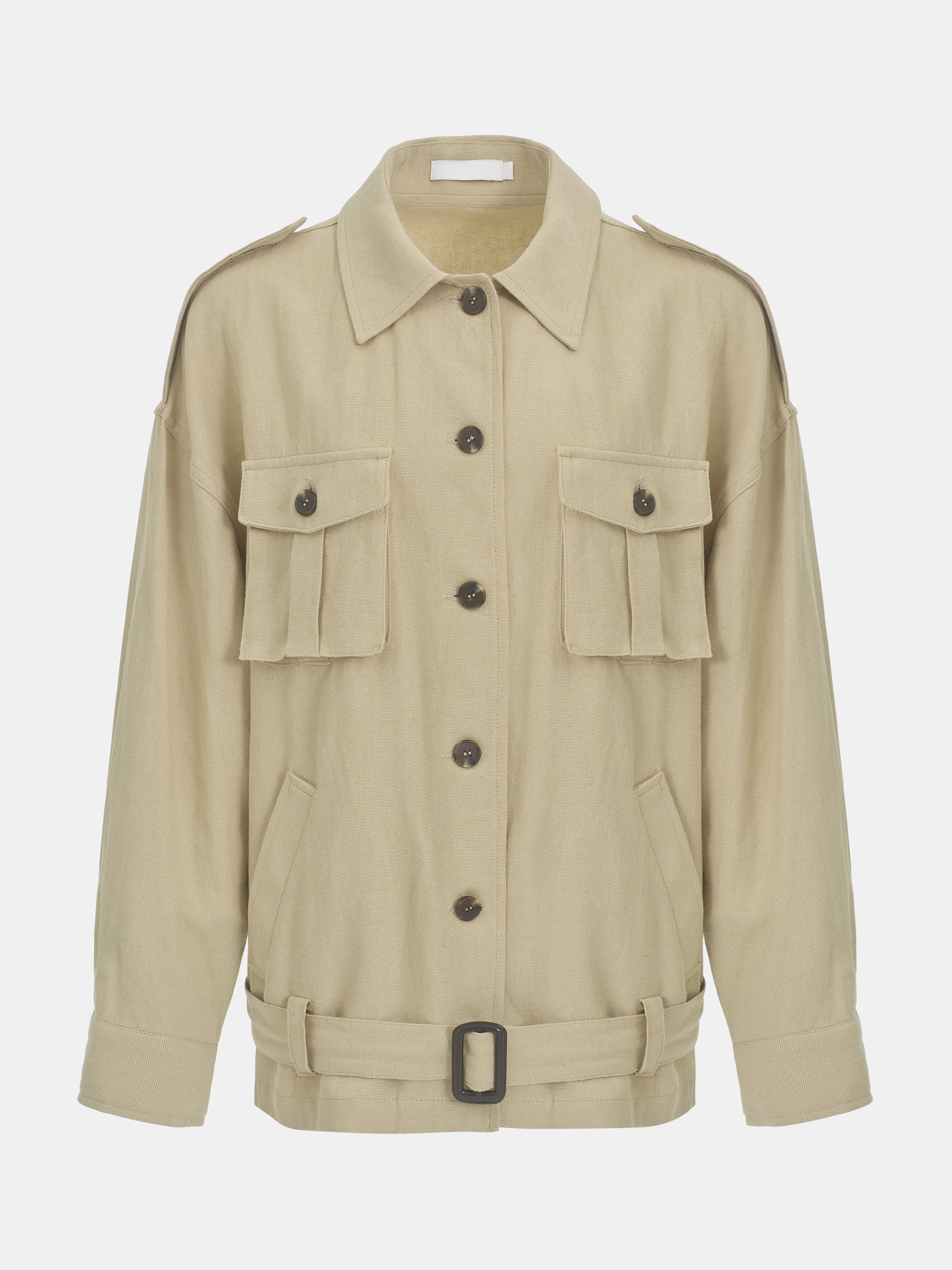 Linen-Blend Safari Jacket, Khaki