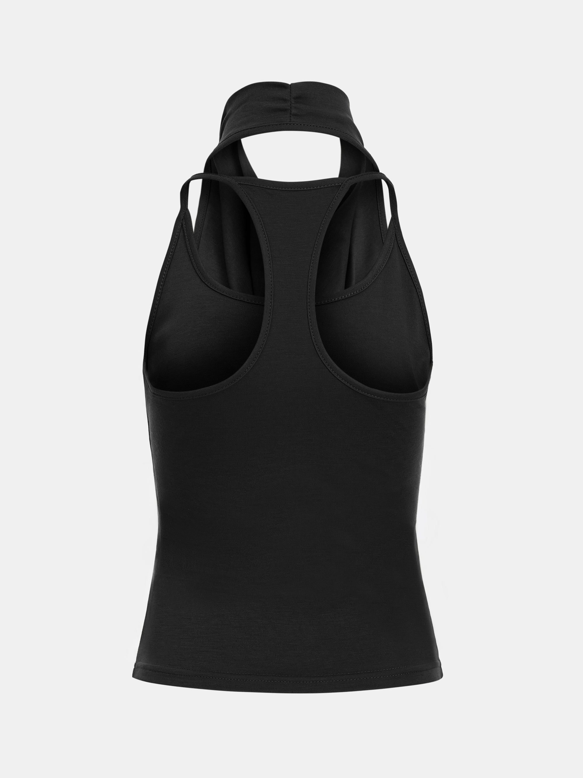 Layered Cowl Halter Top, Black