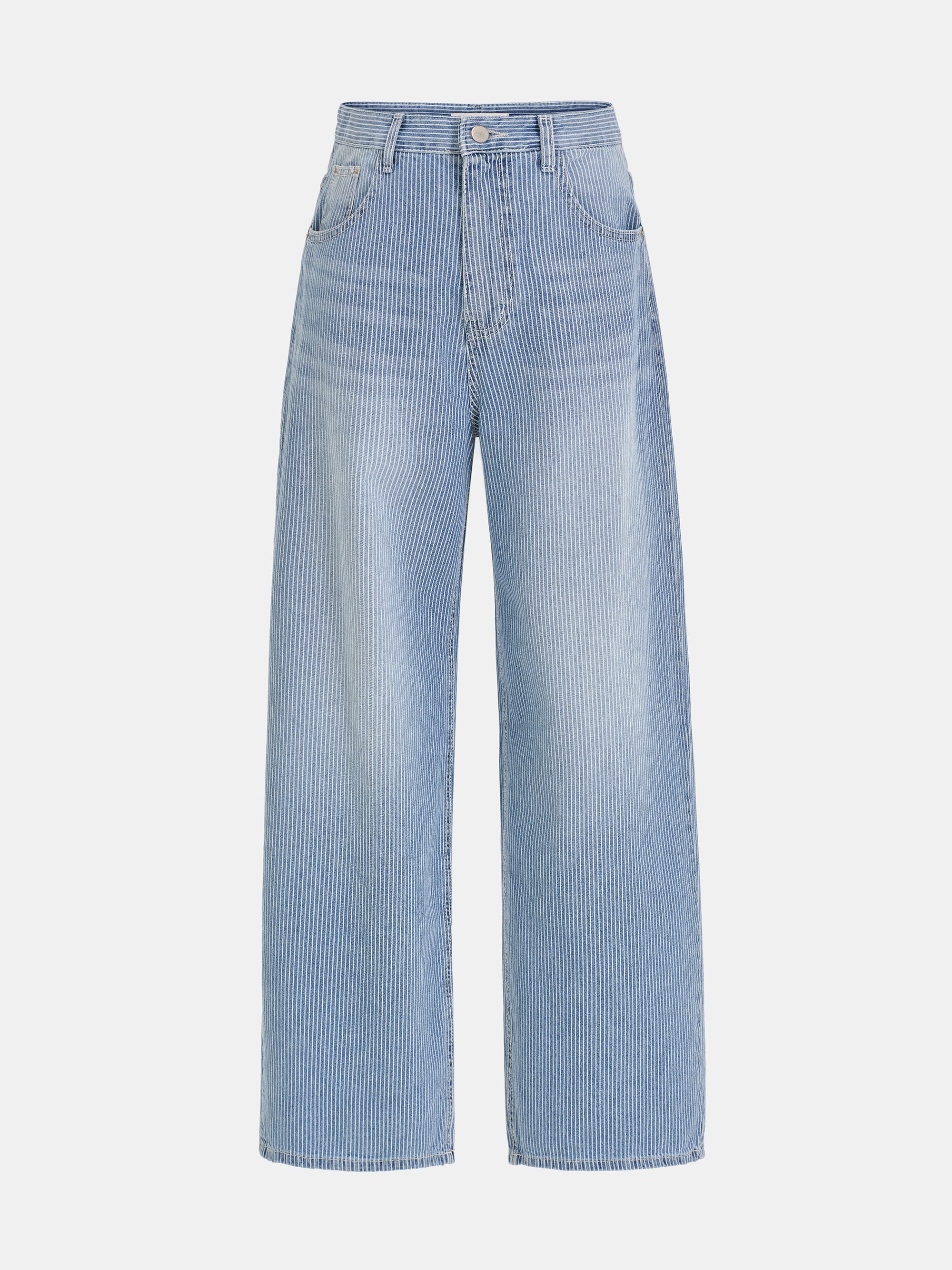 Pinstripe Wide-Leg Jeans, Washed Blue