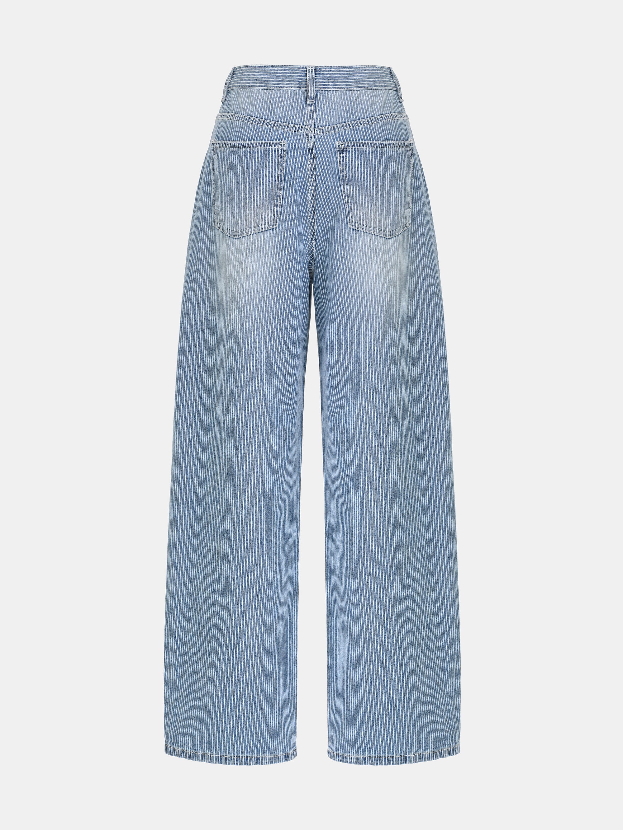 Pinstripe Wide-Leg Jeans, Washed Blue