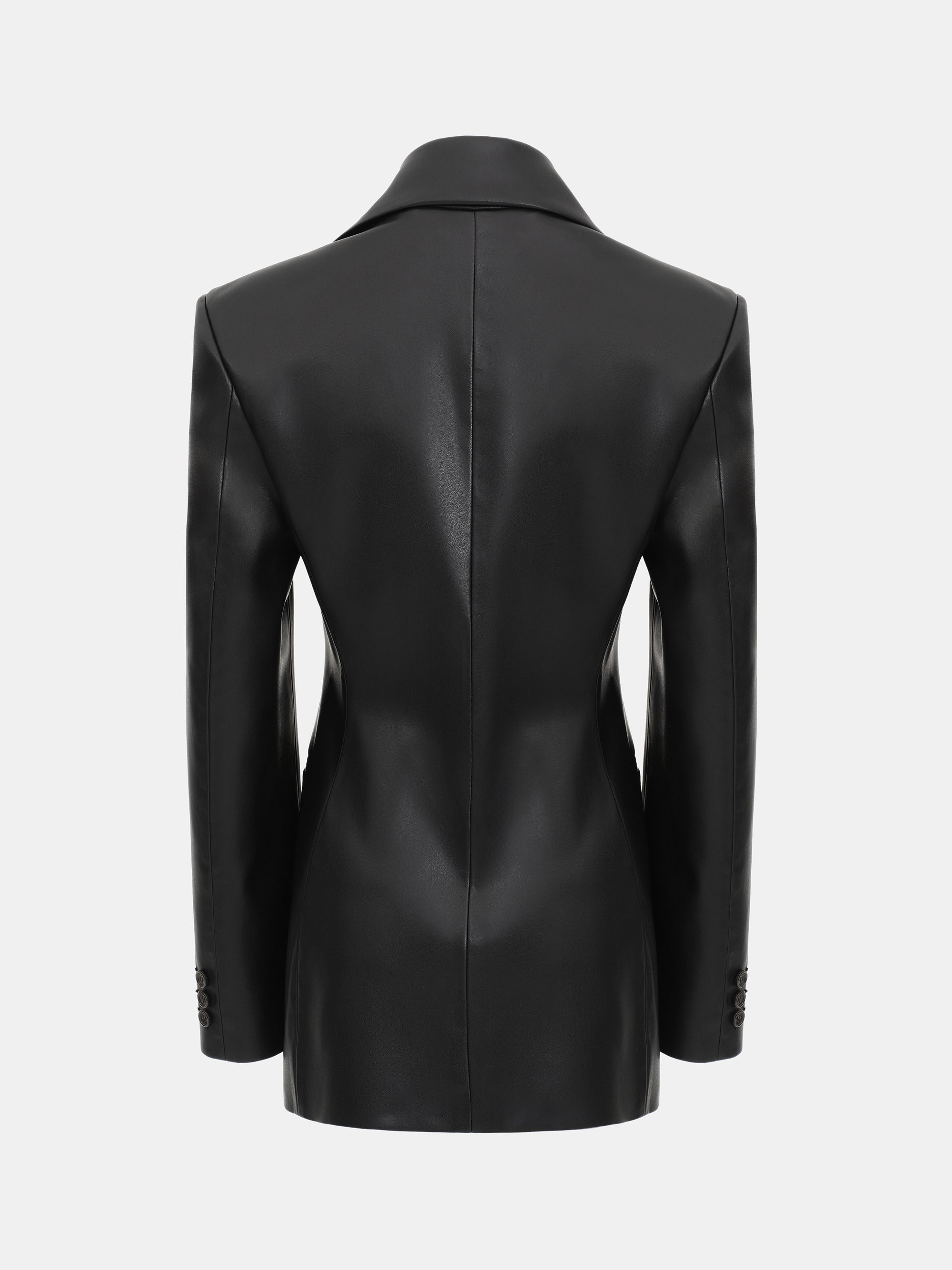 Nangy Faux-Leather Cinched Blazer, Black