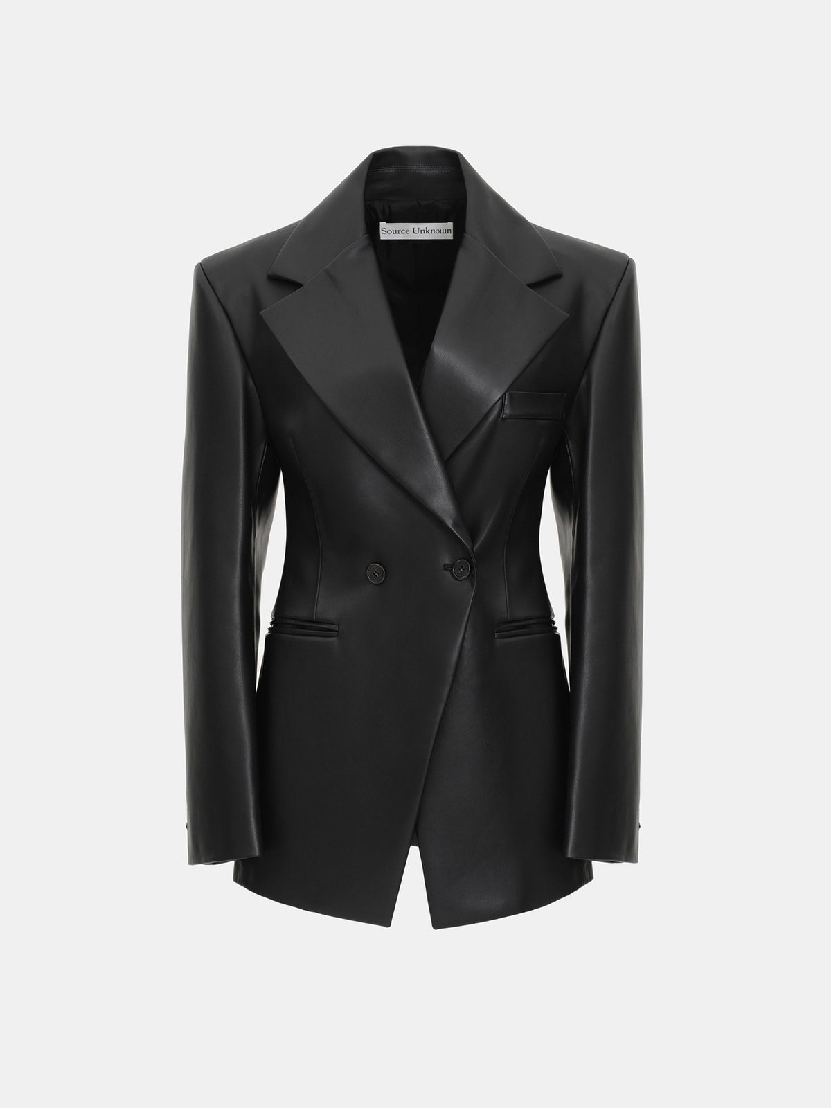 Nangy Faux-Leather Cinched Blazer, Black