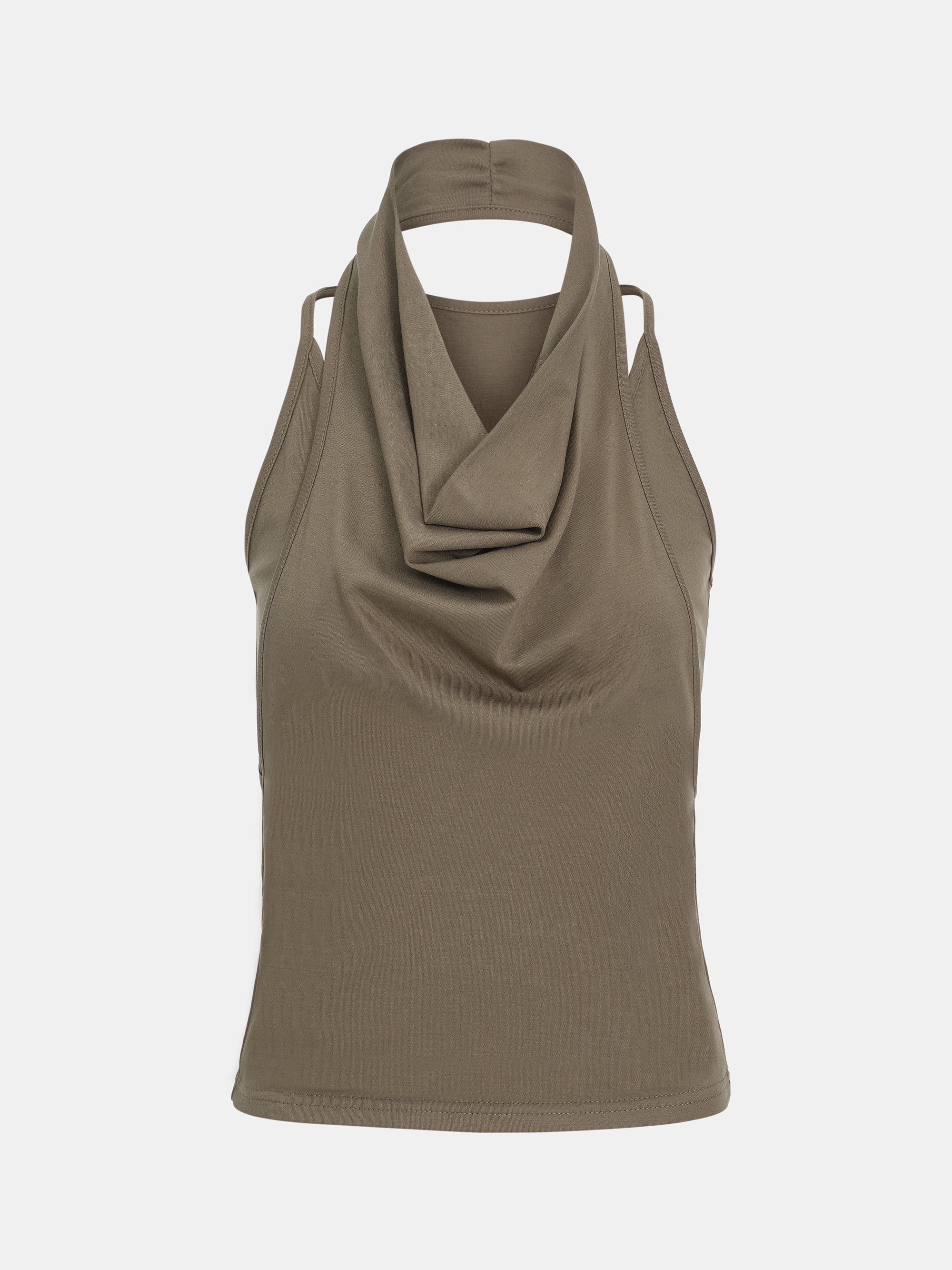 Layered Cowl Halter Top, Khaki