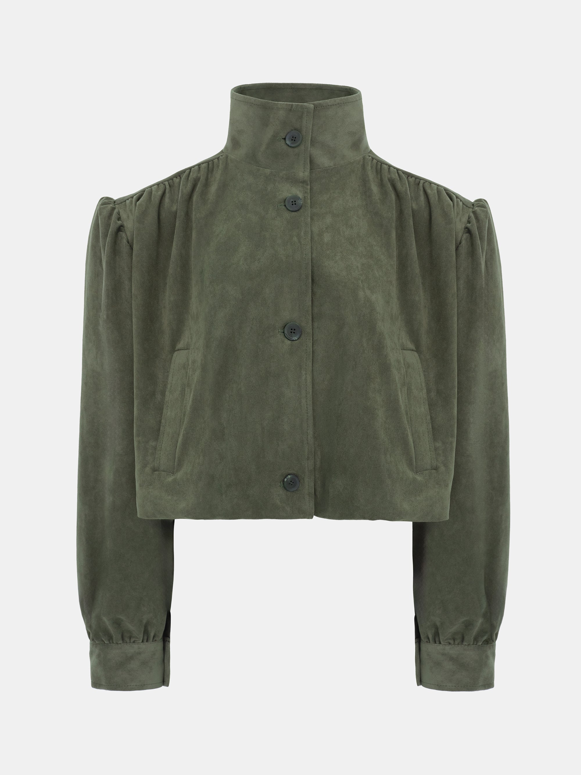 Lalisa Ruched Suede Bomber, Khaki