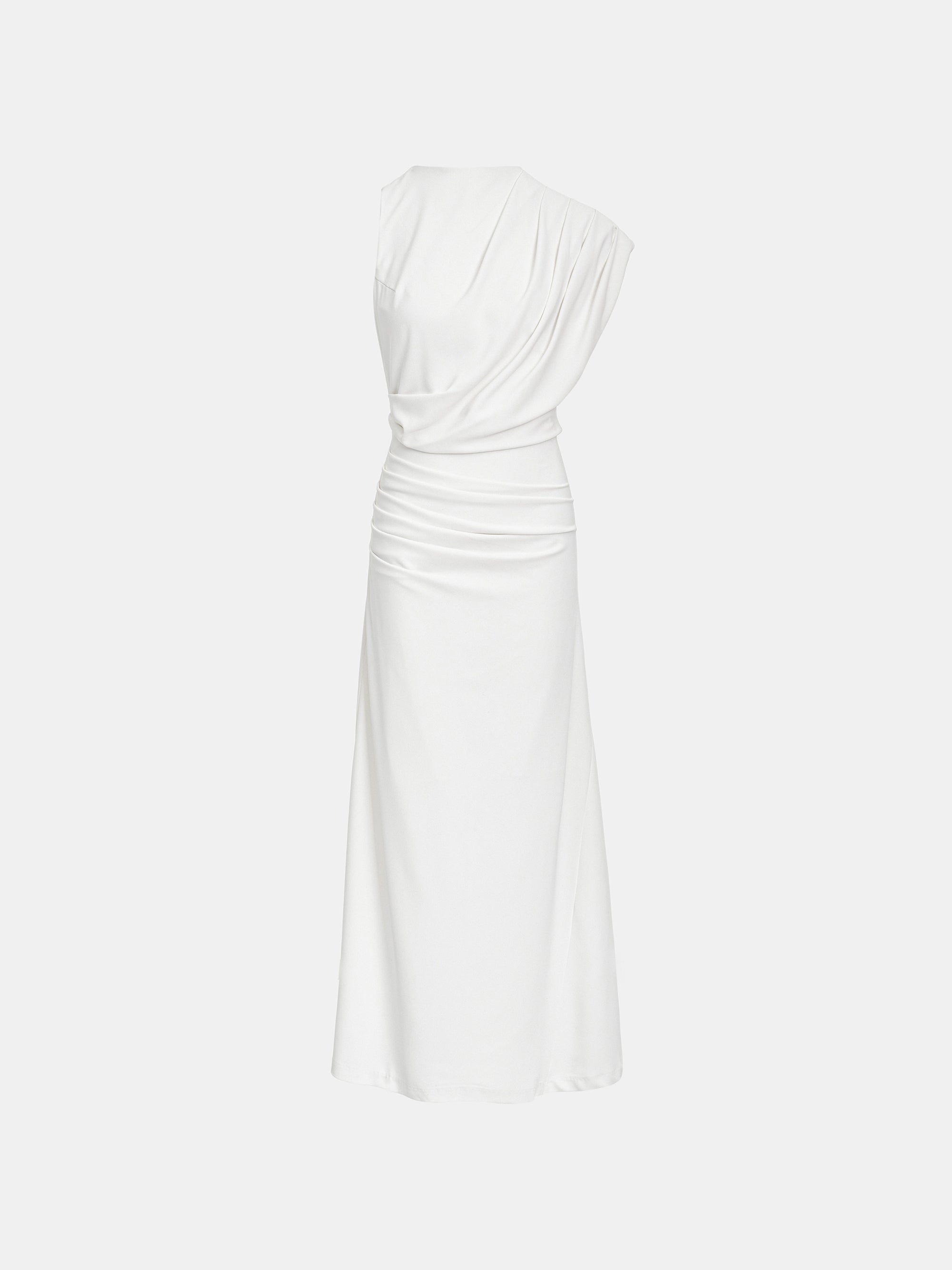 Martu Asymmetric Draped Dress, White