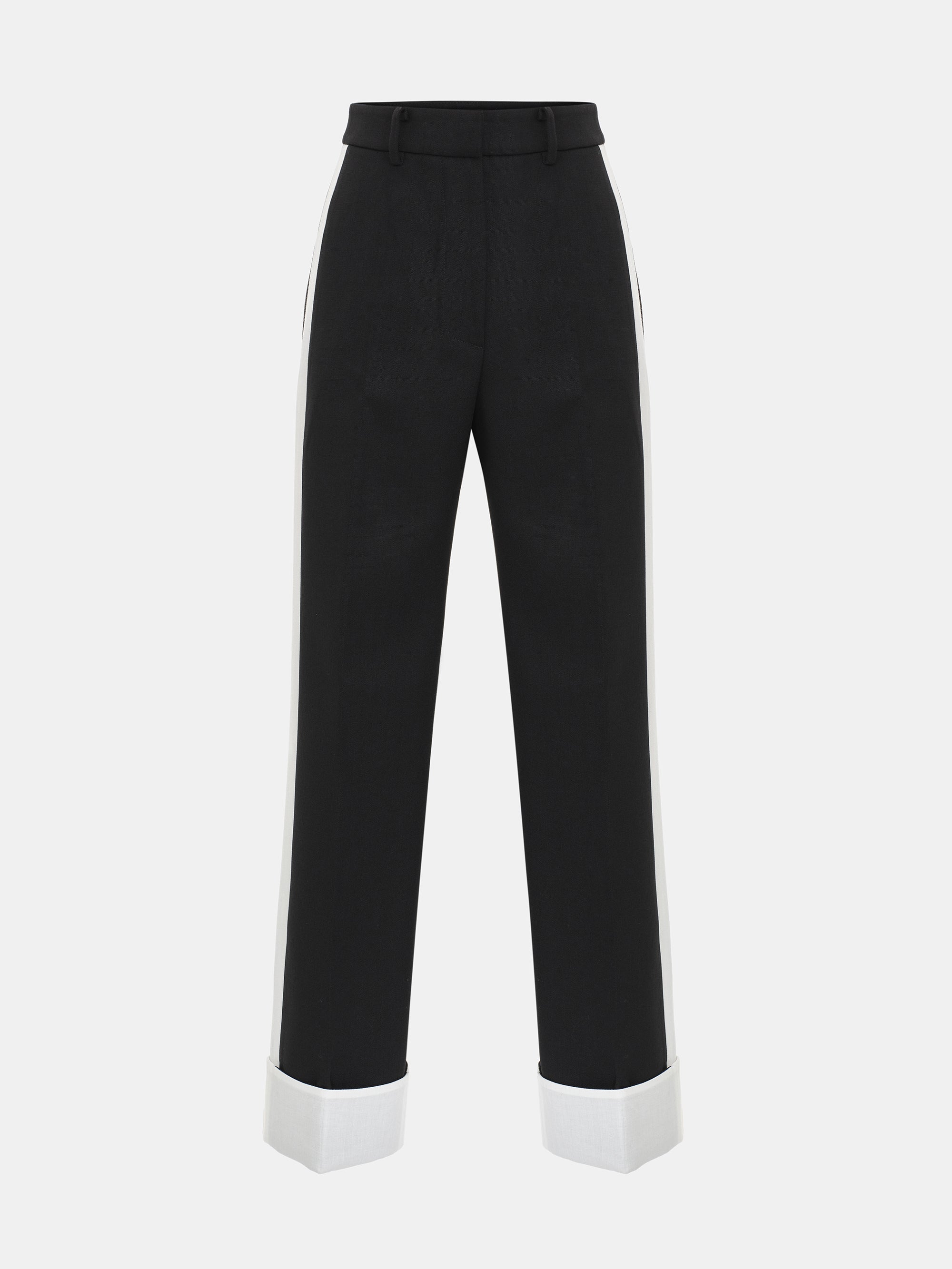 Colorblock Cuffed Trousers, Black