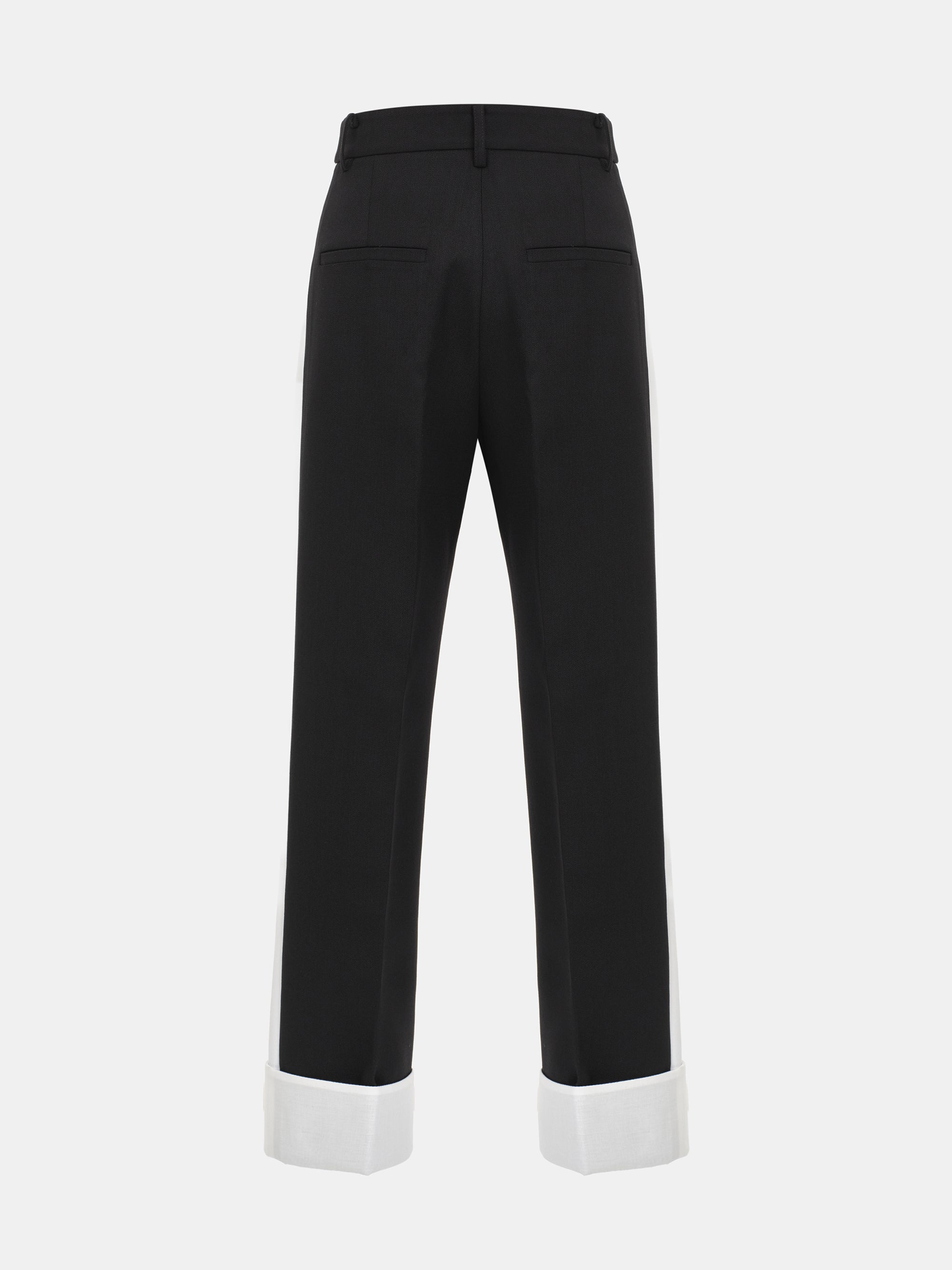 Colorblock Cuffed Trousers, Black