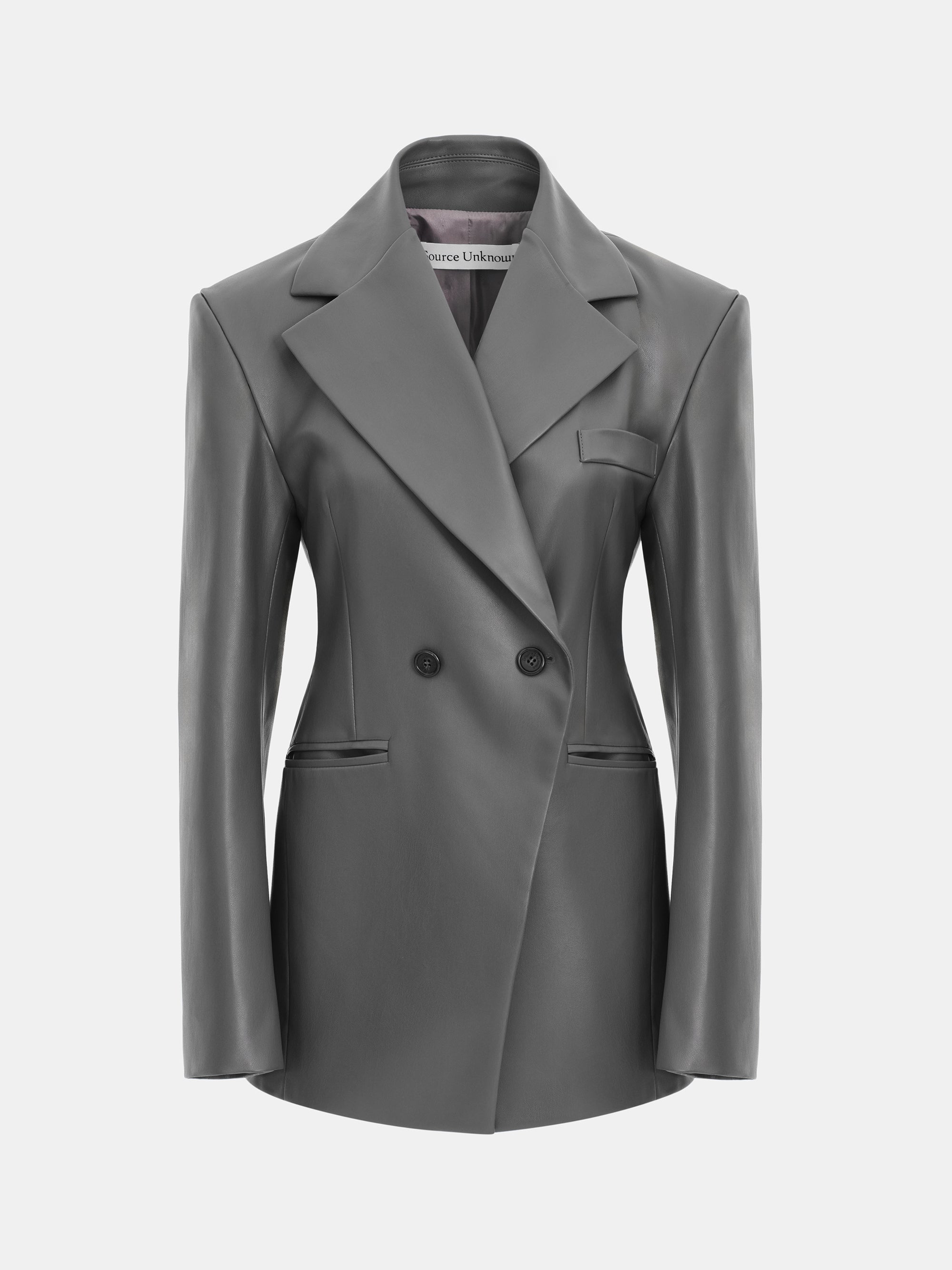 Nangy Faux-Leather Cinched Blazer, Grey