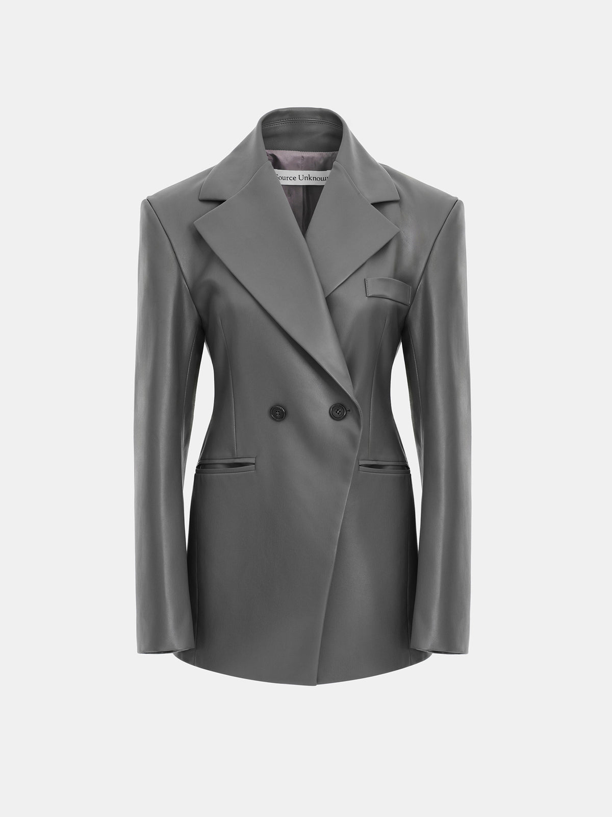 Nangy Faux-Leather Cinched Blazer, Grey