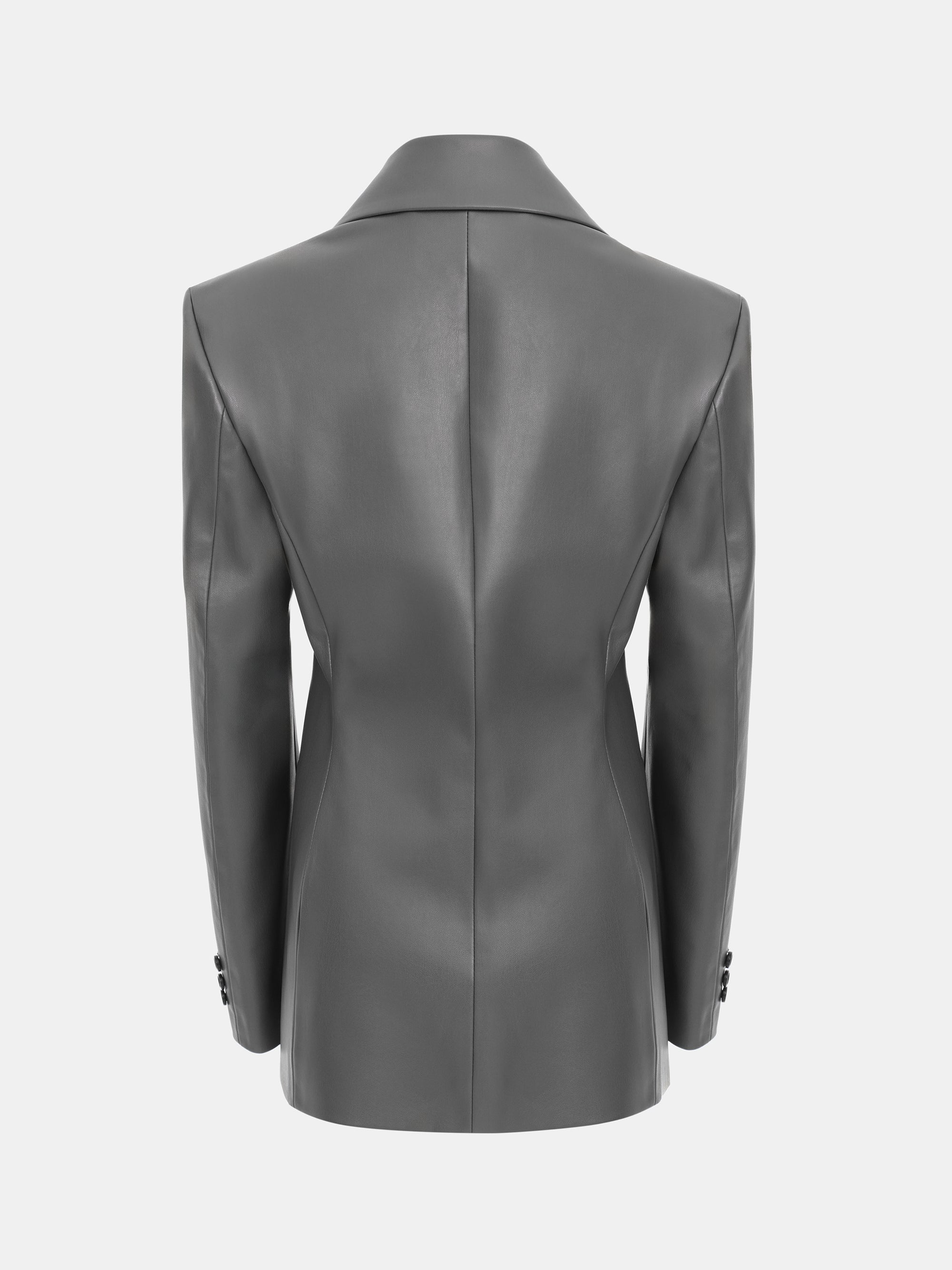 Nangy Faux-Leather Cinched Blazer, Grey
