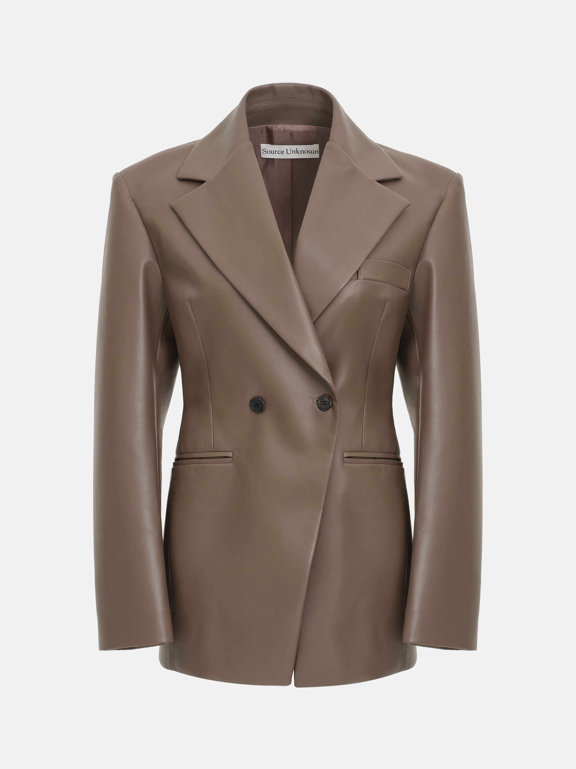 Nangy Faux-Leather Cinched Blazer, Tan