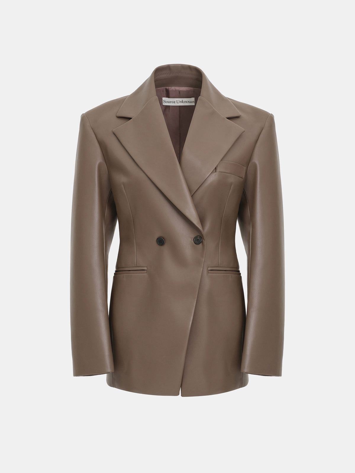Nangy Faux-Leather Cinched Blazer, Tan