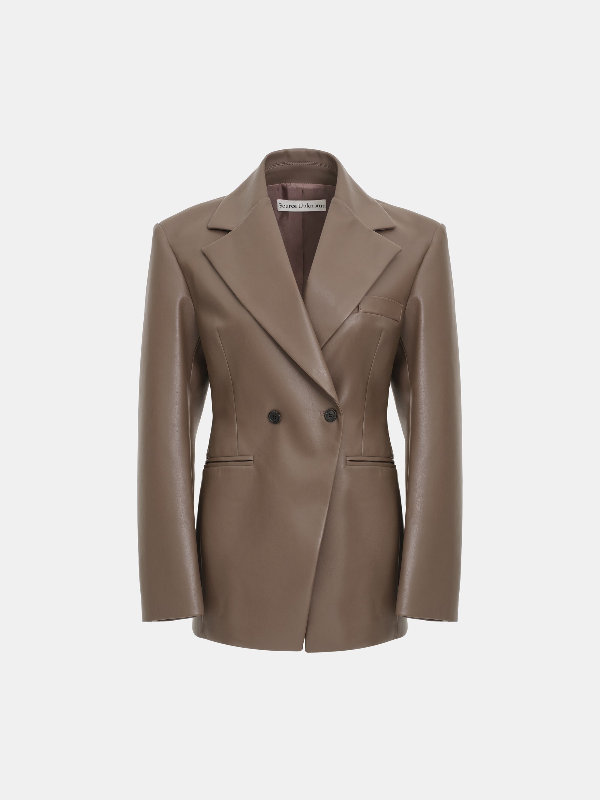 Nangy Faux-Leather Cinched Blazer, Tan