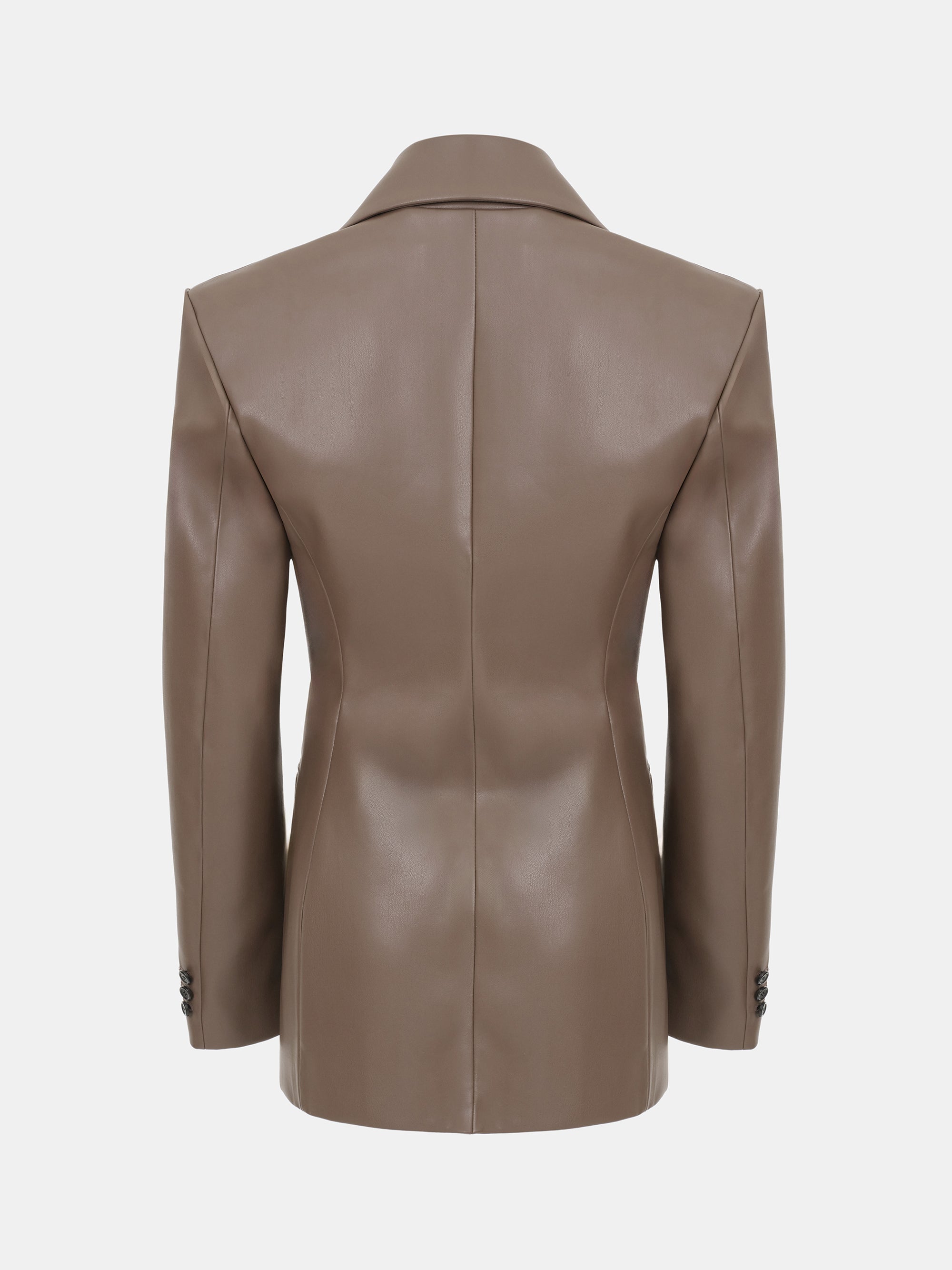 Nangy Faux-Leather Cinched Blazer, Tan