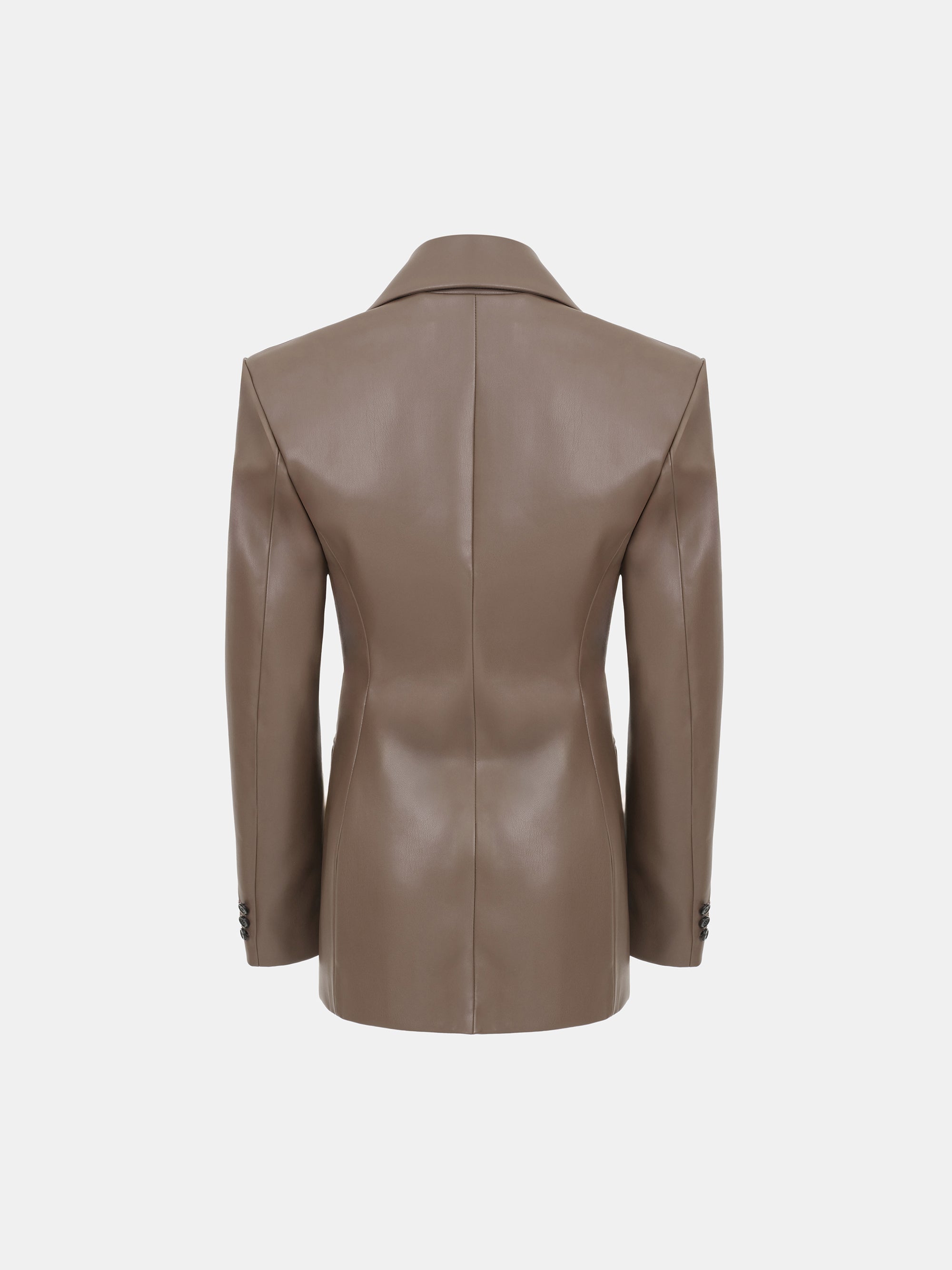 Nangy Faux-Leather Cinched Blazer, Tan
