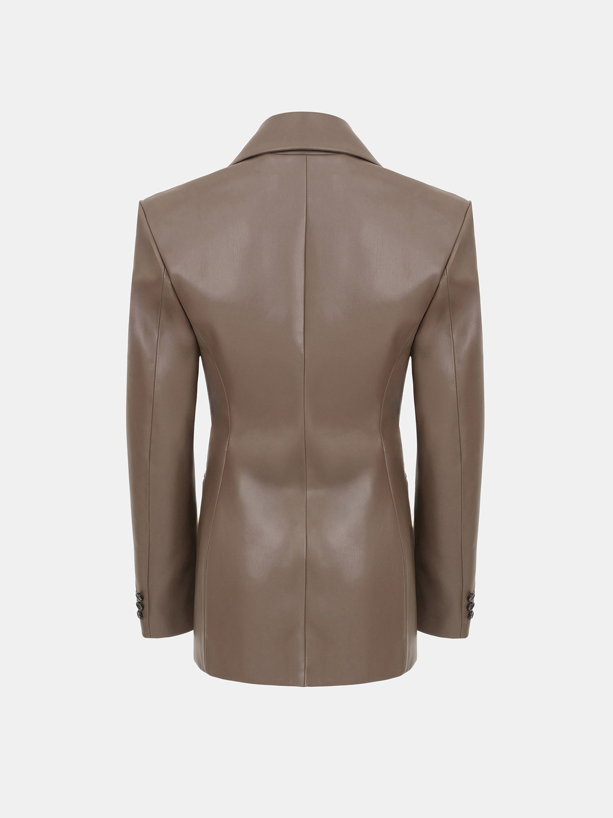 Nangy Faux-Leather Cinched Blazer, Tan