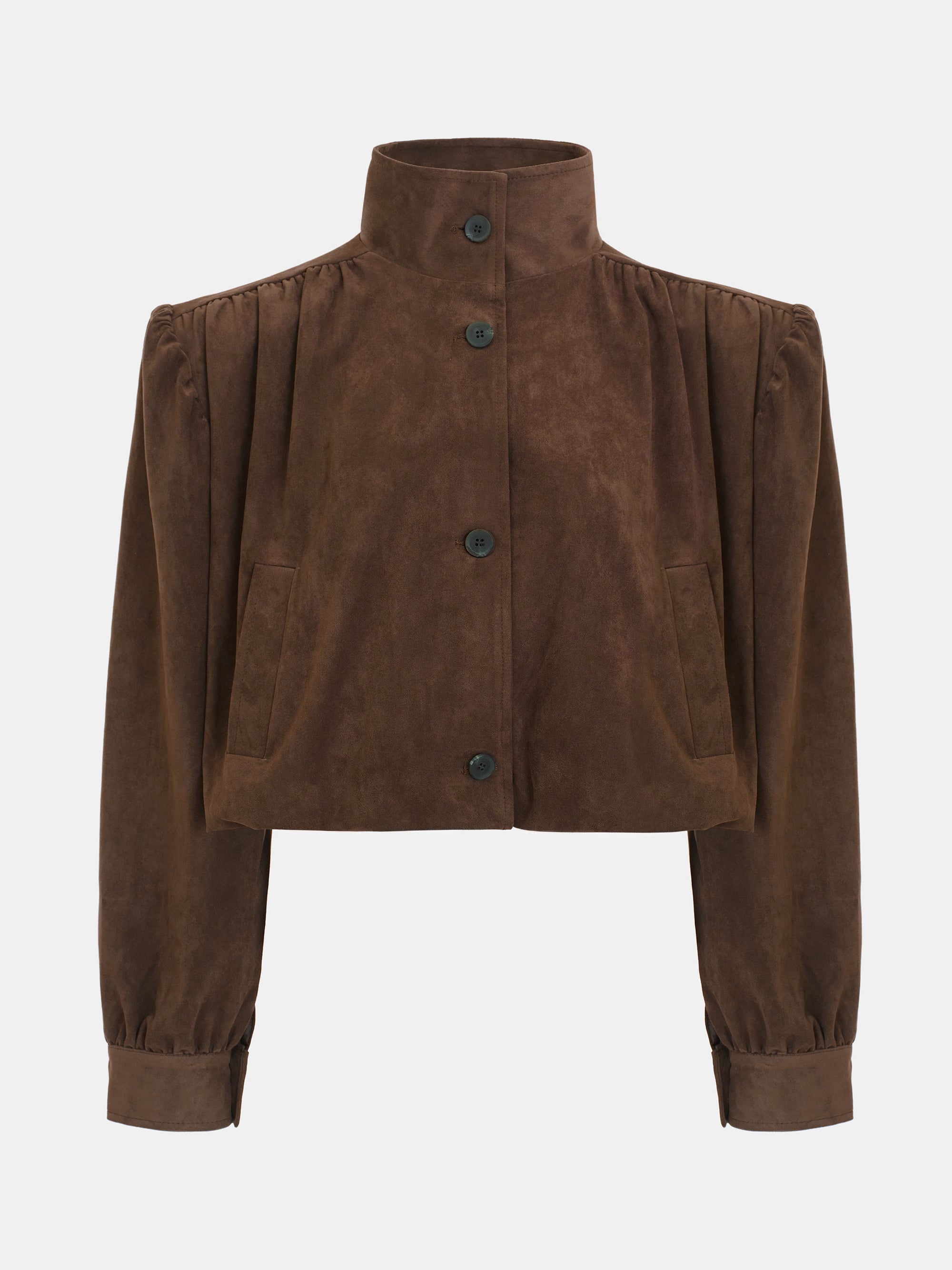 Lalisa Ruched Suede Bomber, Brown