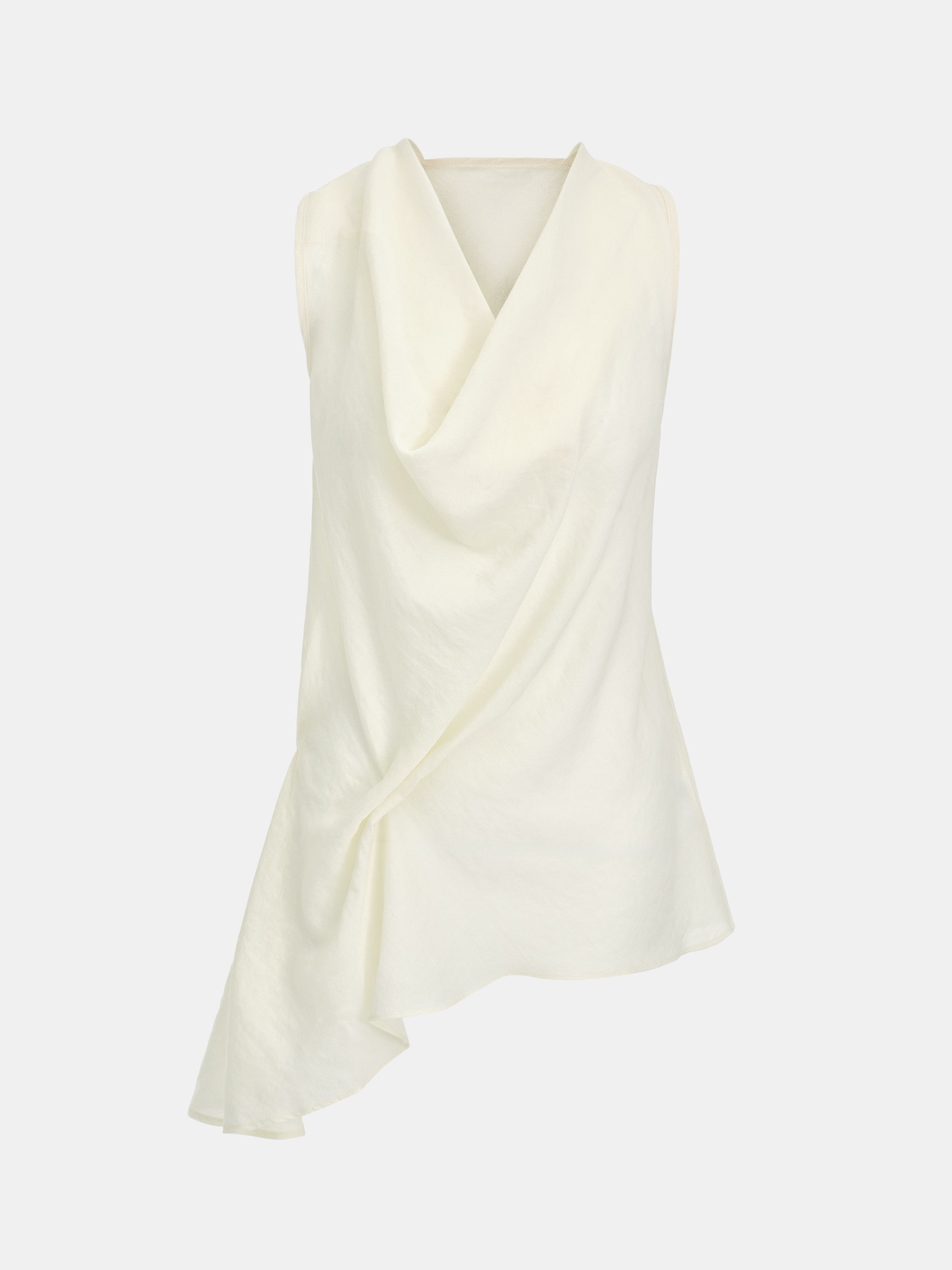 Tomi Asymmetrical Drape Satin Top, Ivory